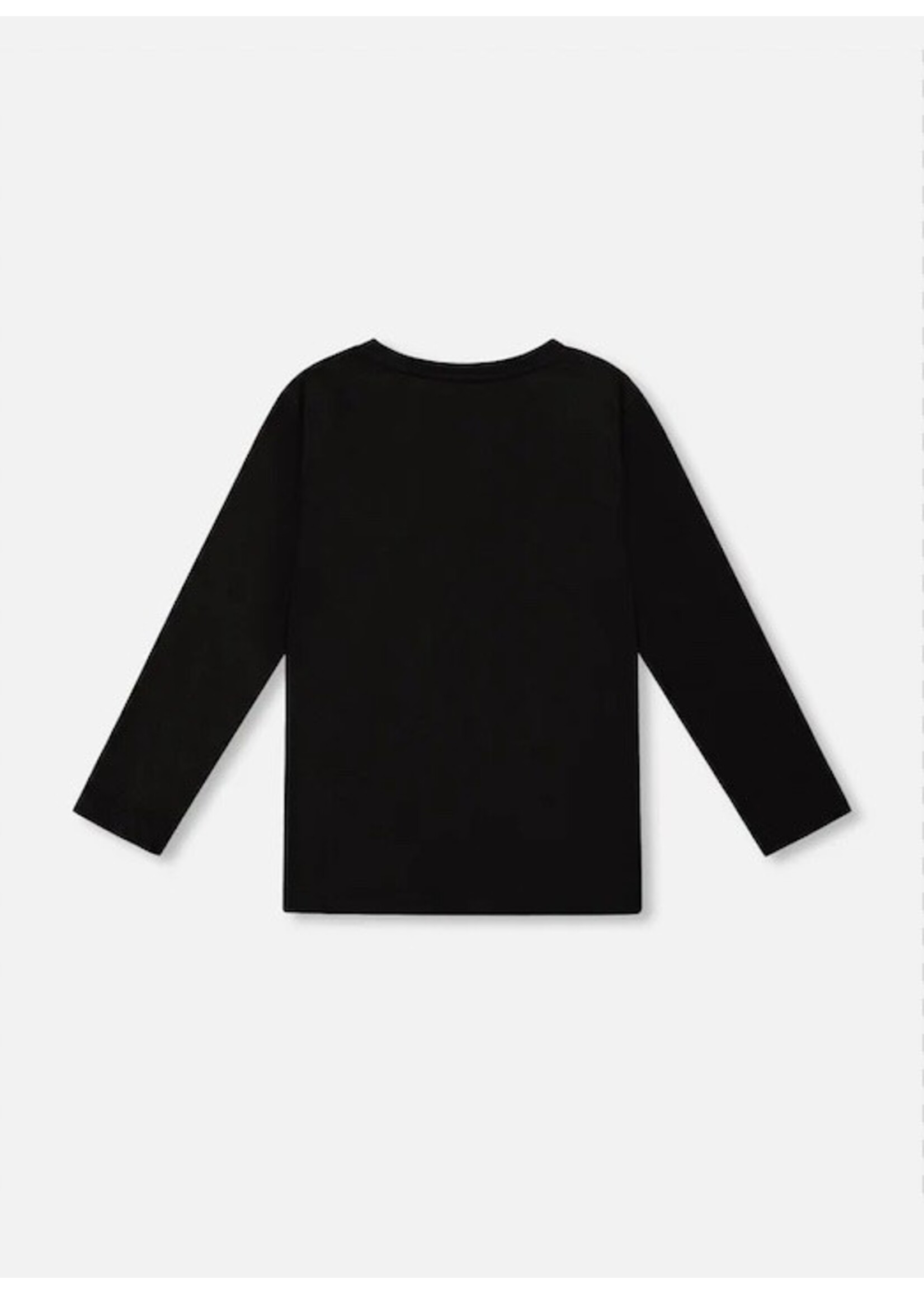 Deux Par Deux Deux Par Deux, Dinosaur Print Long Sleeve Jersey Tee Shirt || Black
