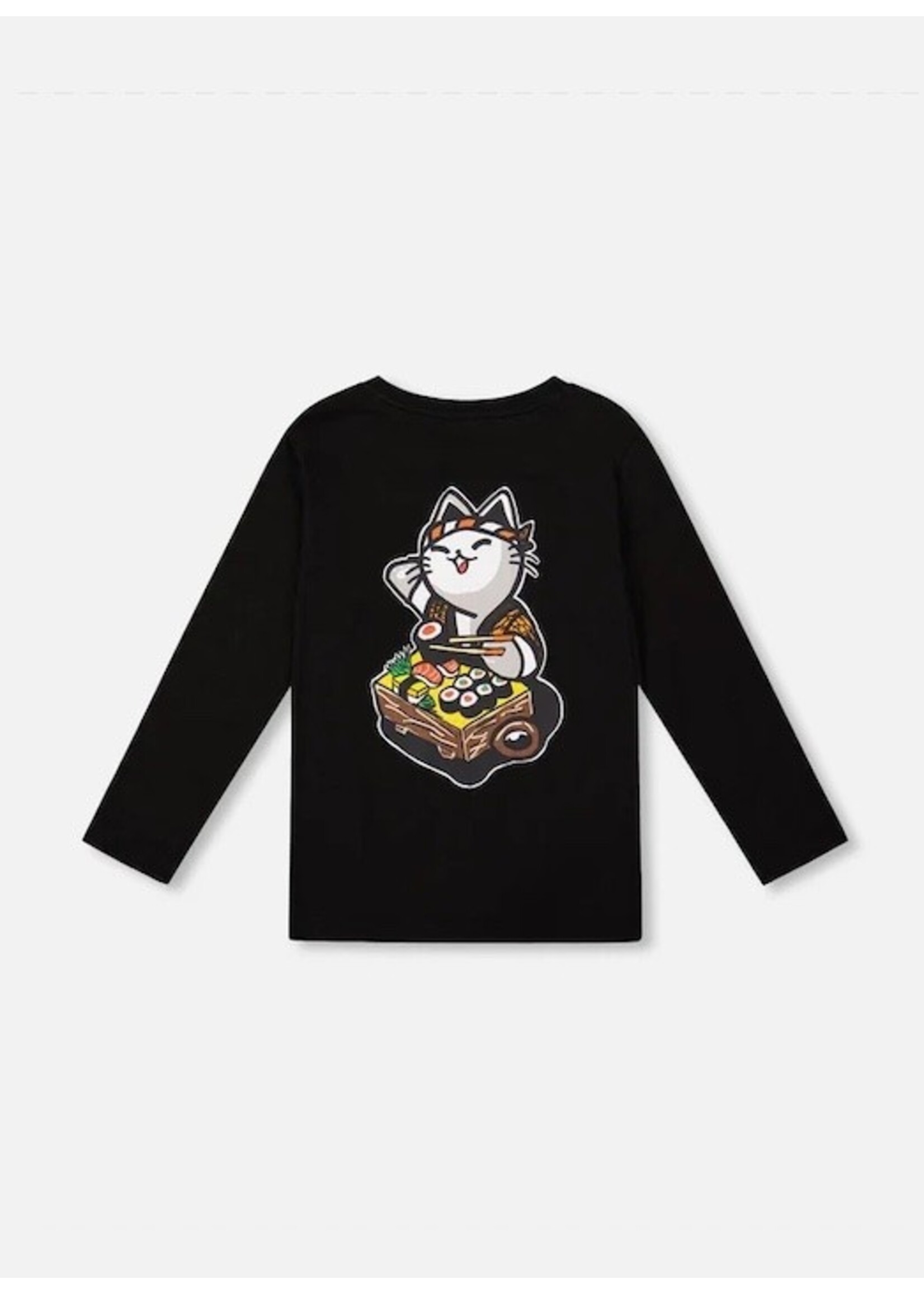 Deux Par Deux Deux Par Deux, Sushi Print Long Sleeve Jersey Tee Shirt || Black