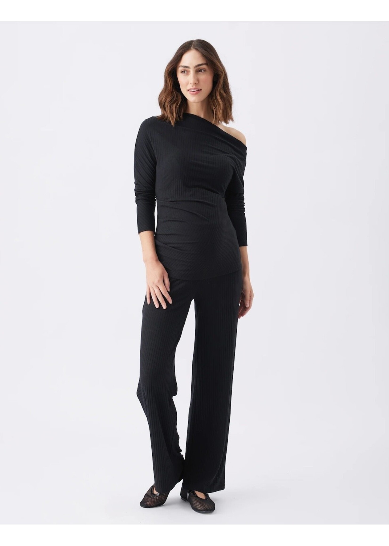 Ripe Maternity Ripe Maternity, Off-Shoulder Rib Maternity Top || Black