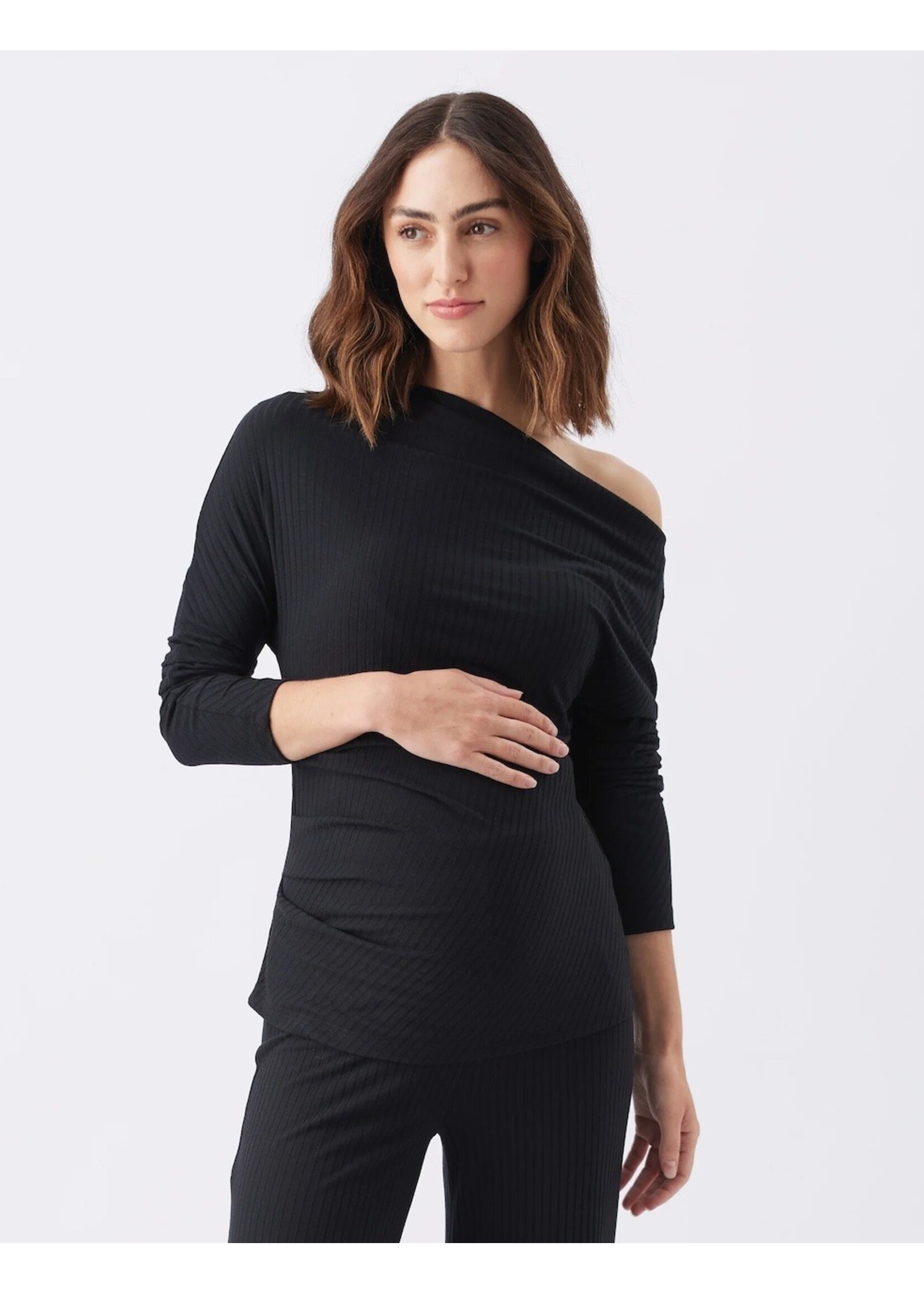 Ripe Maternity Ripe Maternity, Off-Shoulder Rib Maternity Top || Black