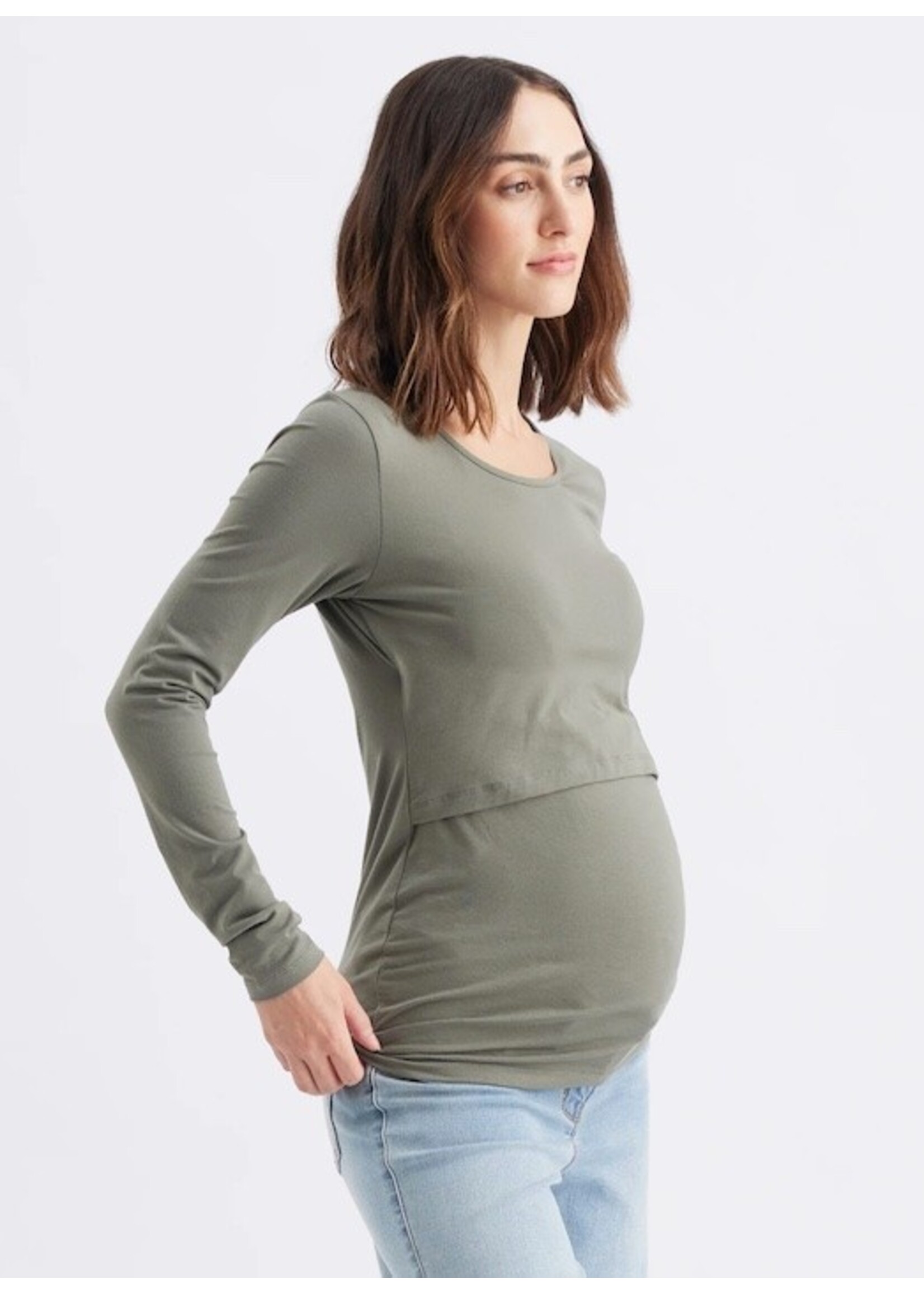 Ripe Maternity Ripe Maternity, Organic Cotton Maternity and Nursing Long  Sleeve Top || Moss