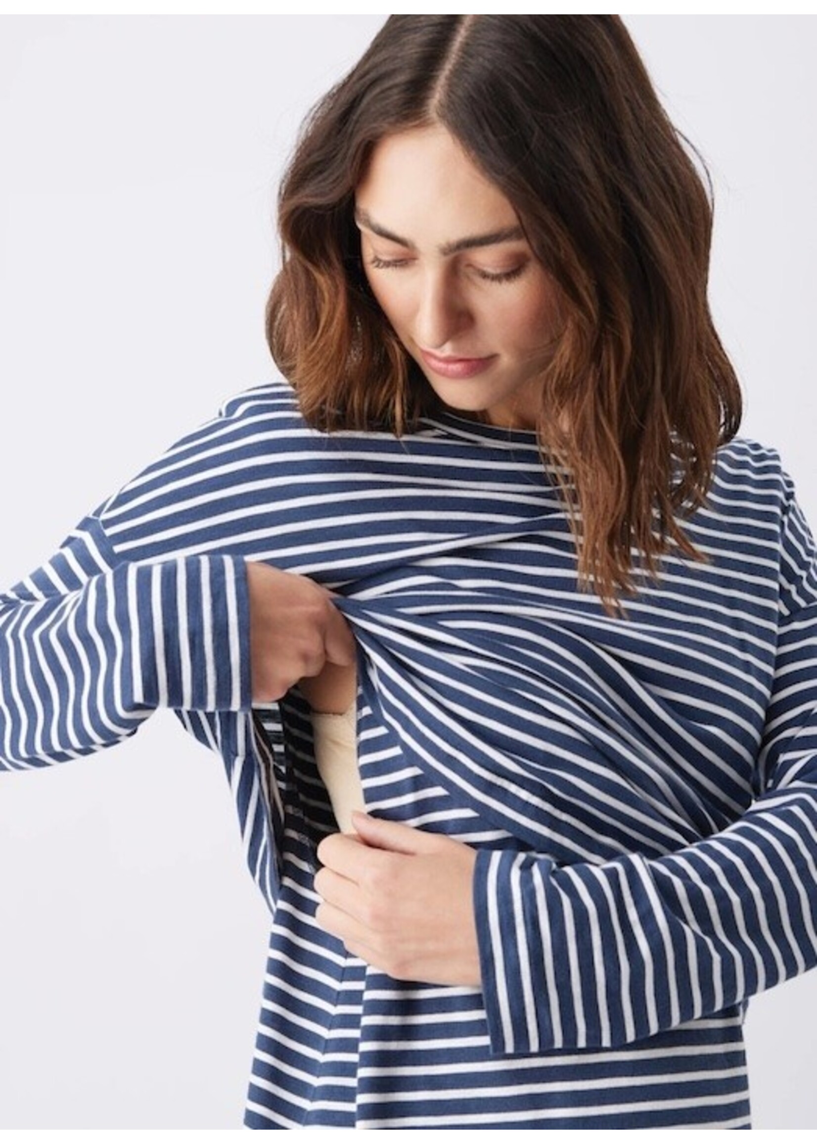 Ripe Maternity Ripe Maternity, Claudette Long Sleeve Nursing Top || Ink / White