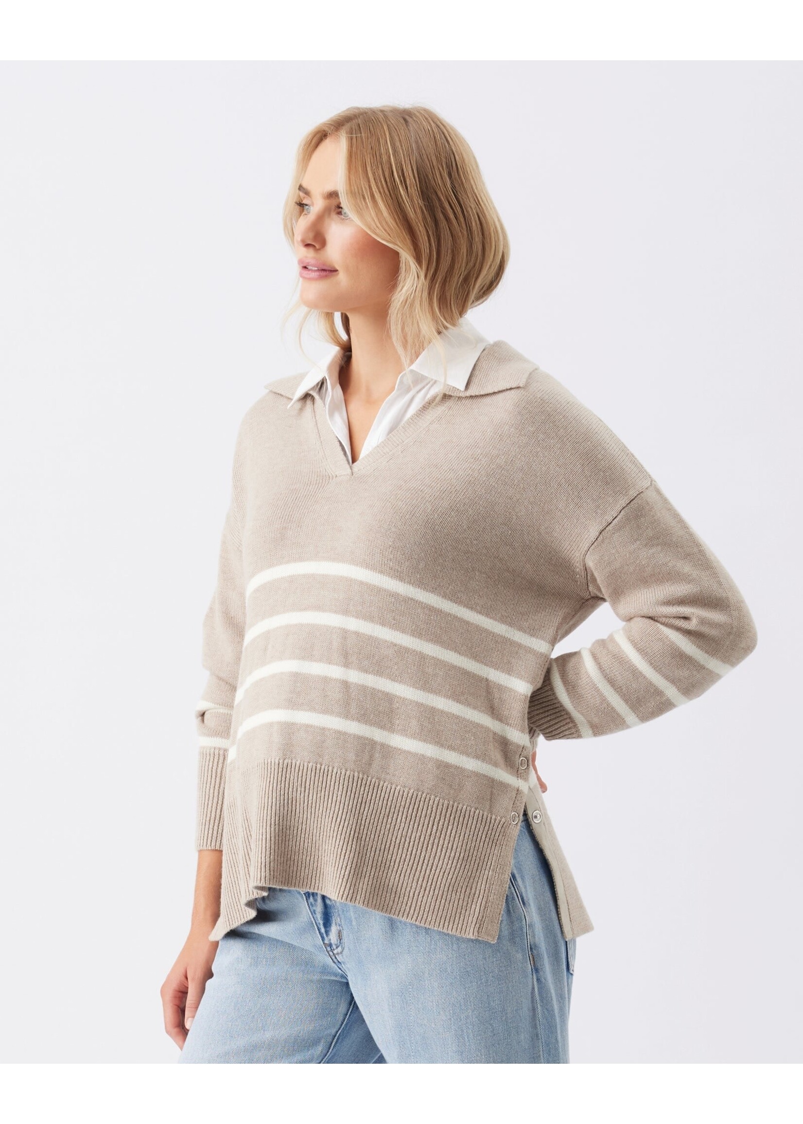Ripe Maternity Ripe Maternity, Lori Maternity & Nursing Knit Sweater || Latte / Chalk