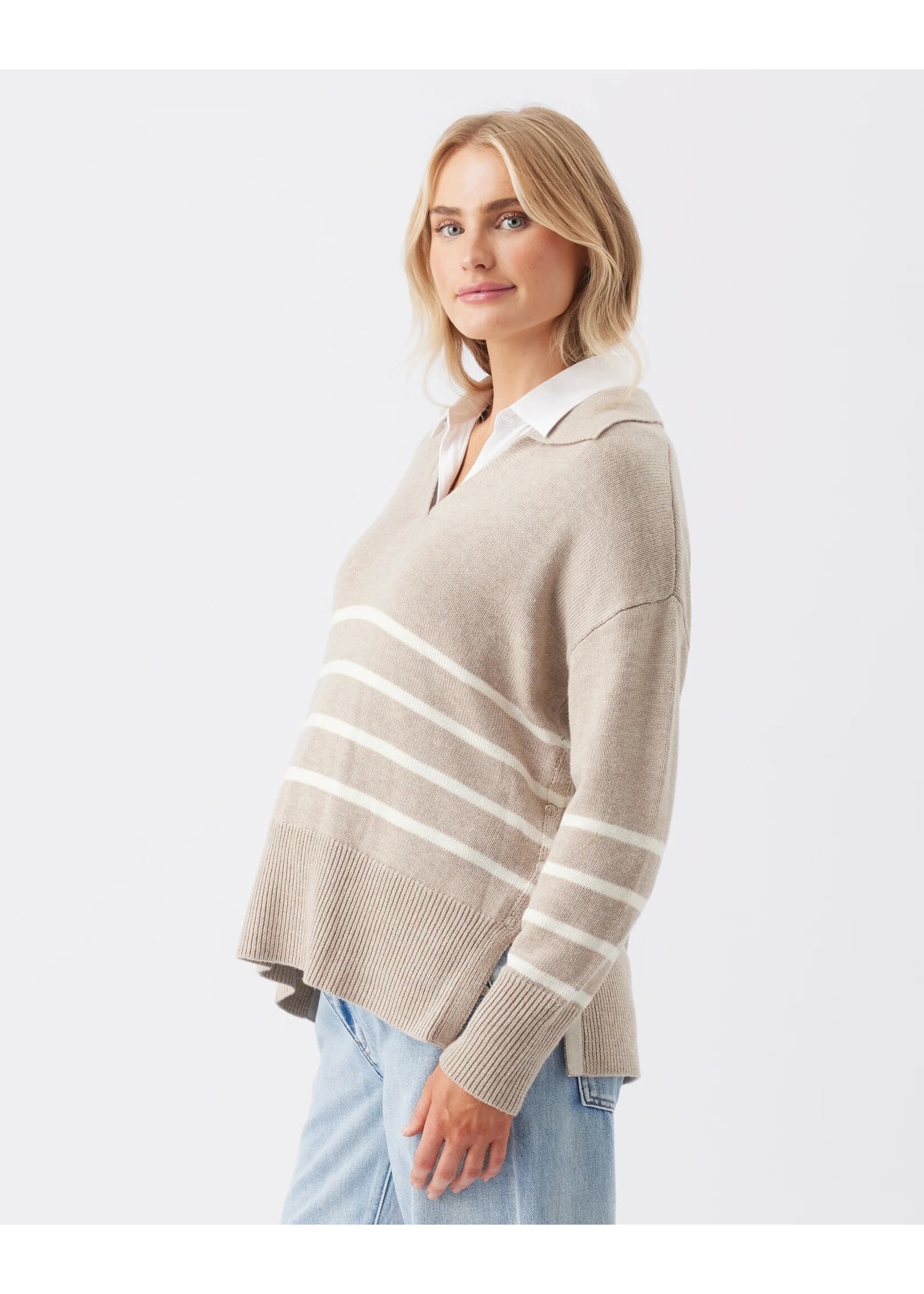 Ripe Maternity Ripe Maternity, Lori Maternity & Nursing Knit Sweater || Latte / Chalk