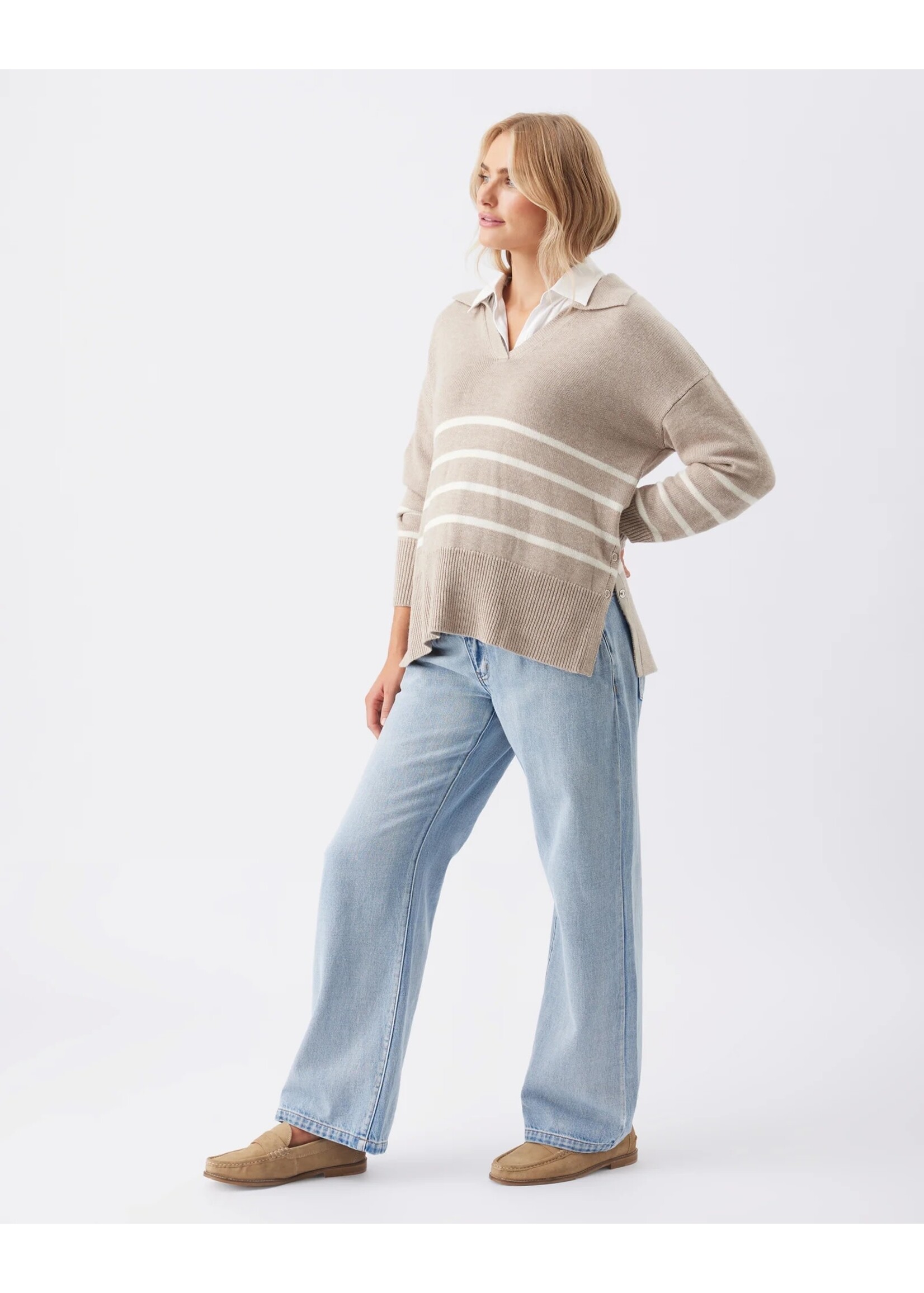 Ripe Maternity Ripe Maternity, Lori Maternity & Nursing Knit Sweater || Latte / Chalk