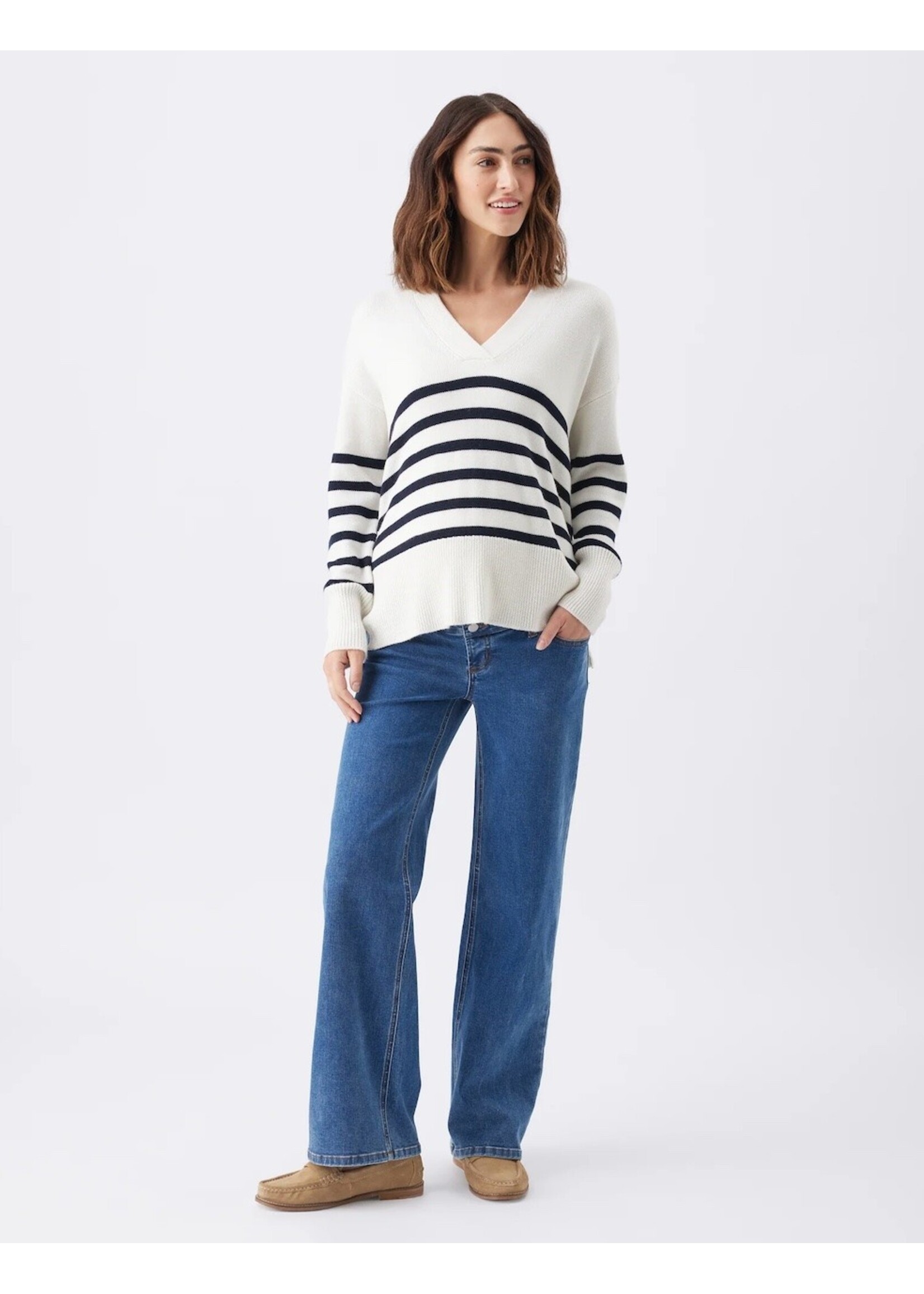 Ripe Maternity Ripe Maternity, Hanna Maternity & Nursing Knit Sweater || White / Navy