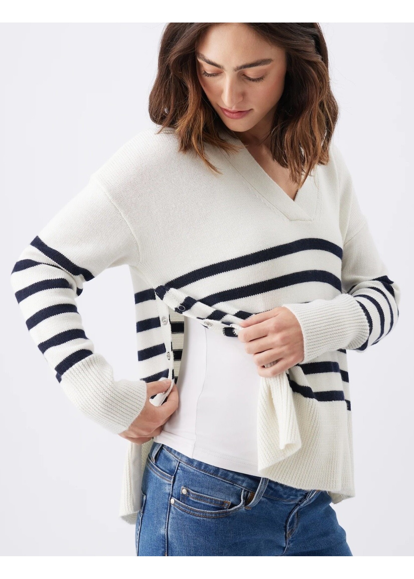 Ripe Maternity Ripe Maternity, Hanna Maternity & Nursing Knit Sweater || White / Navy