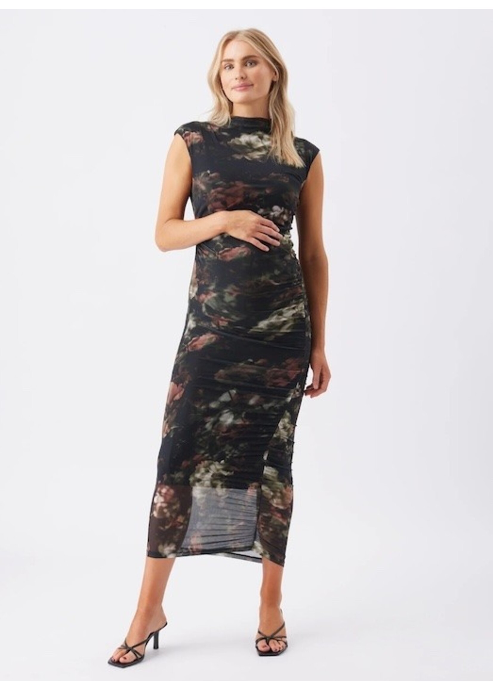 Ripe Maternity Ripe Maternity, Vella Mesh Floral Print Maternity Dress || Black