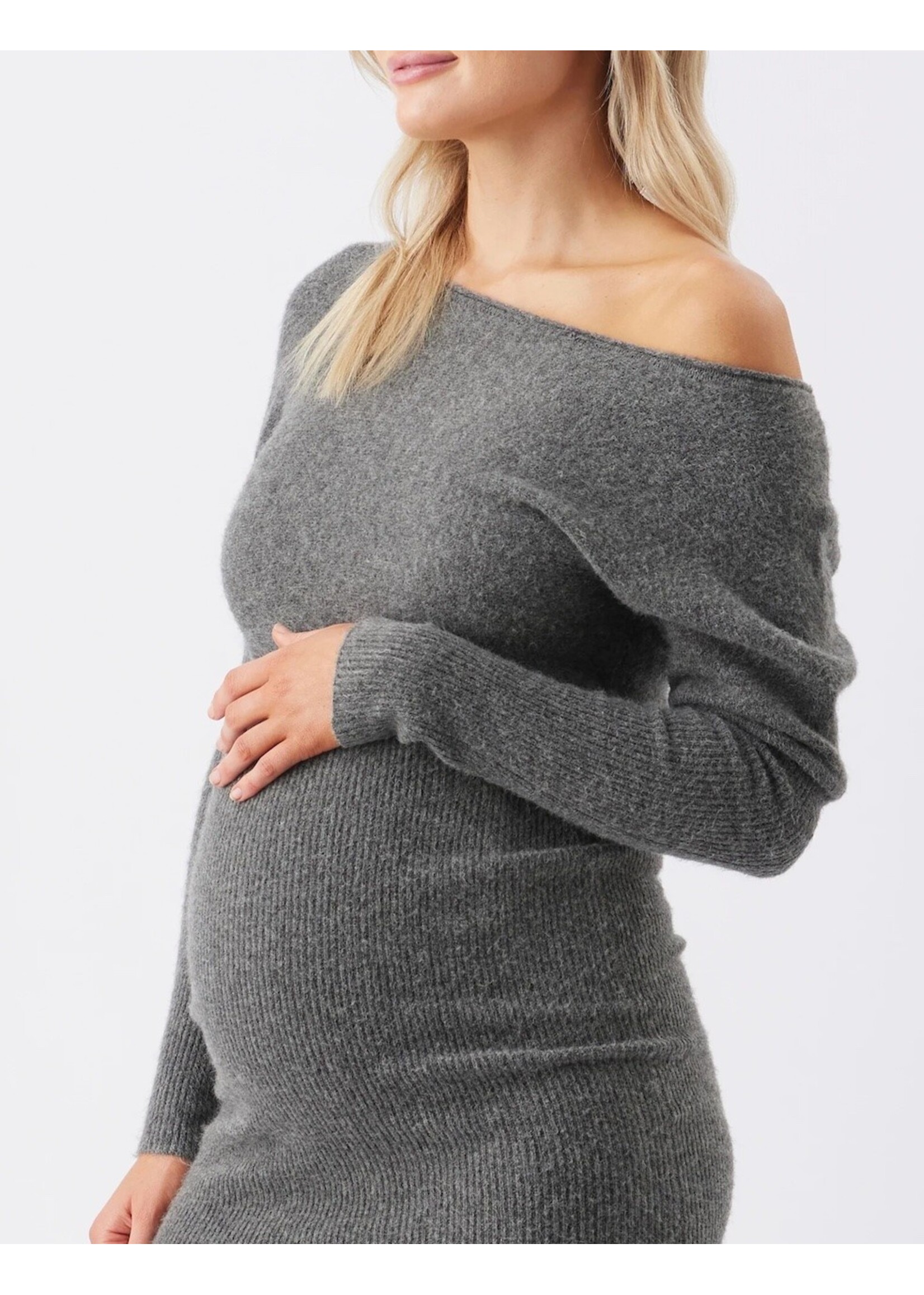 Ripe Maternity Ripe Maternity, Tobie Off Shoulder Knit Dress || Charcoal Marle