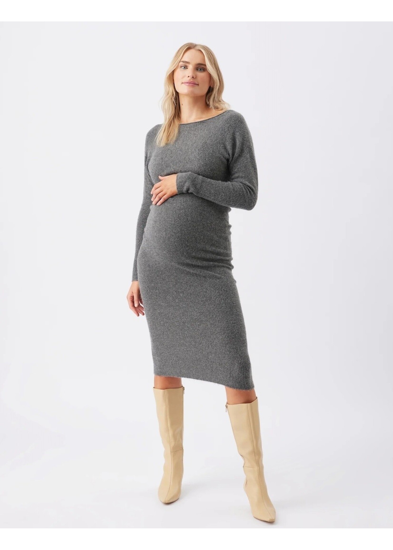 Ripe Maternity Ripe Maternity, Tobie Off Shoulder Knit Dress || Charcoal Marle