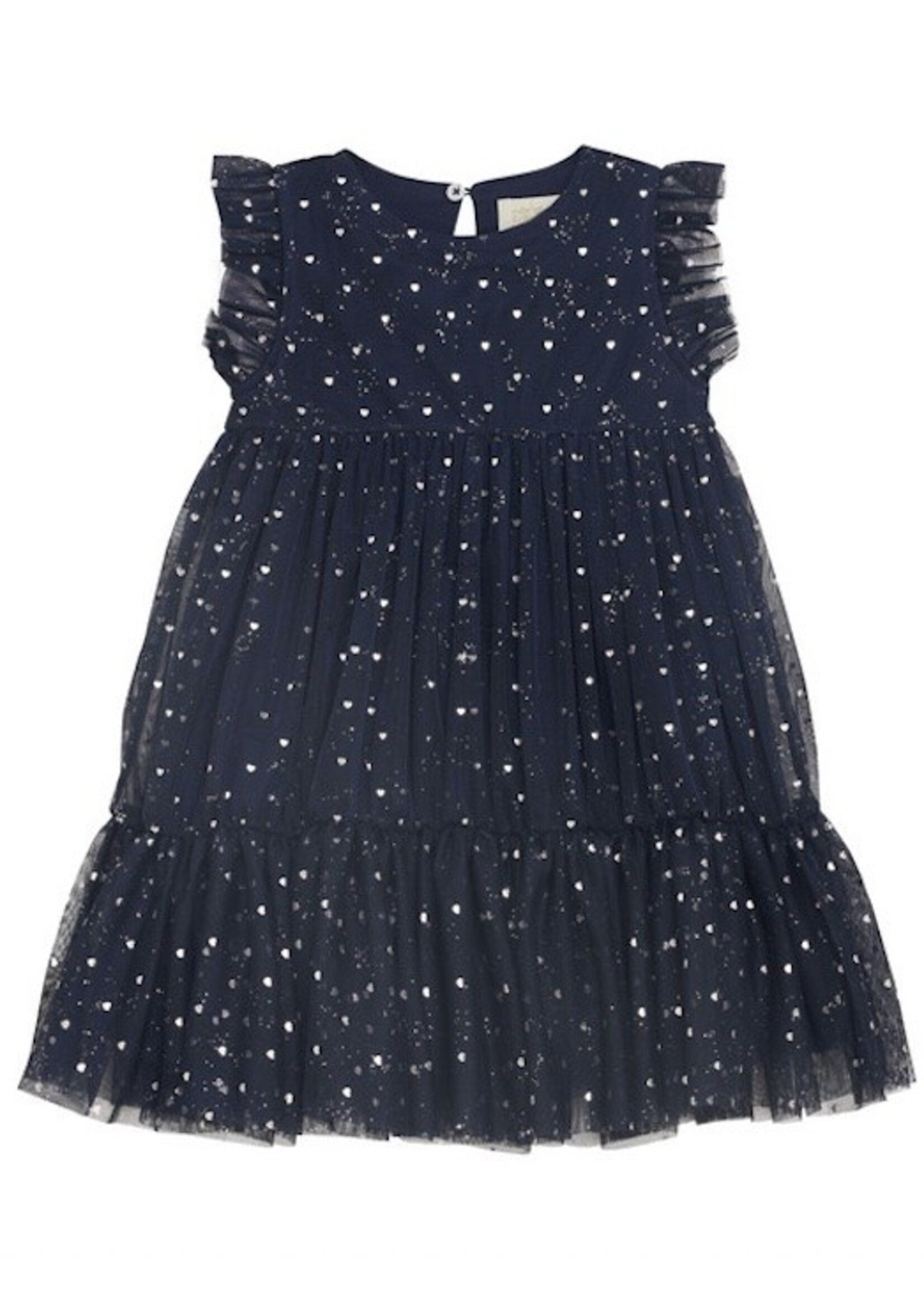 Creamie Creamie, Silver Hearts Mesh Tiered Dress || Black Iris