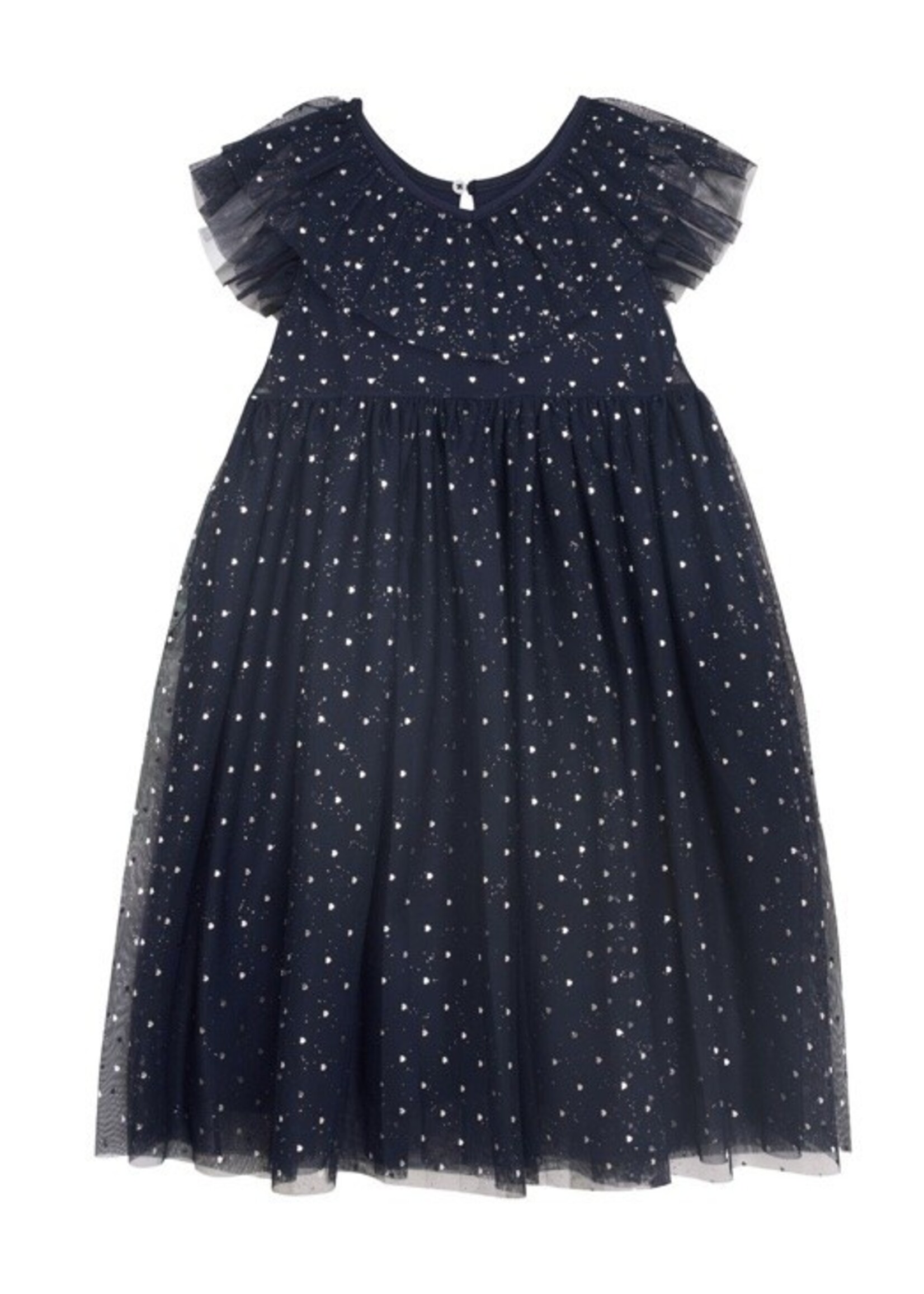Creamie Creamie, Silver Hearts Mesh Dress || Black Iris