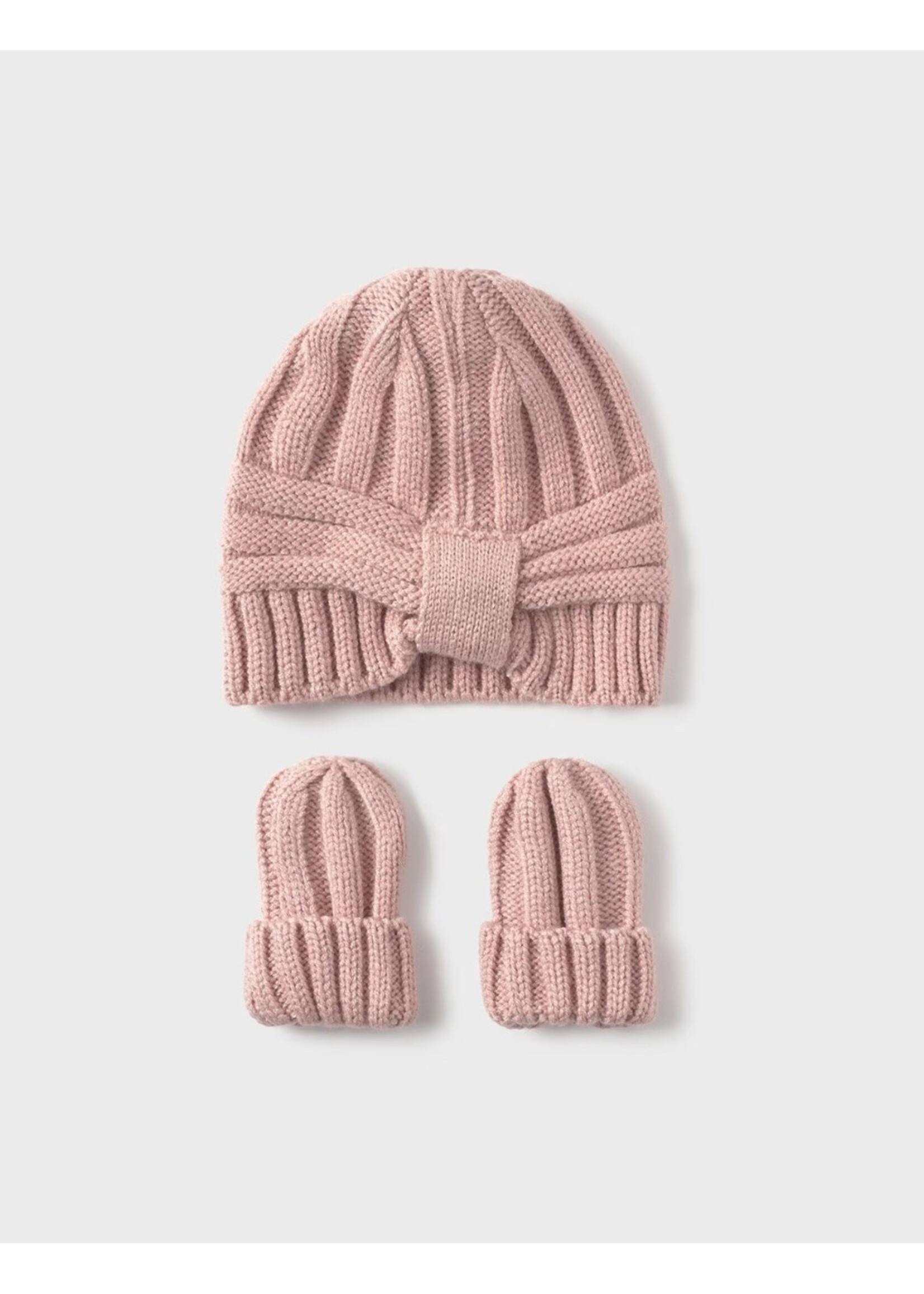 Mayoral Mayoral, Newborn Hat and Mittens Set || Mellow Pink