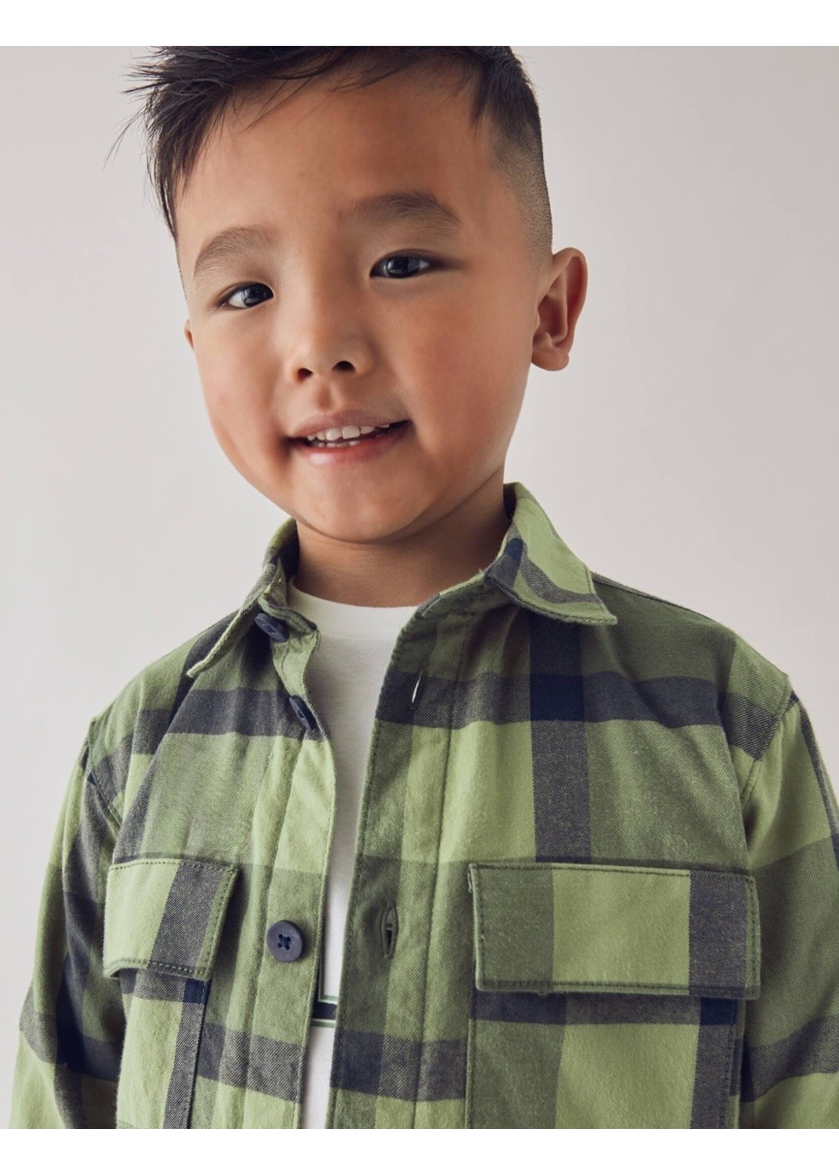Mayoral Mayoral, Boy Plaid Overshirt || Olive
