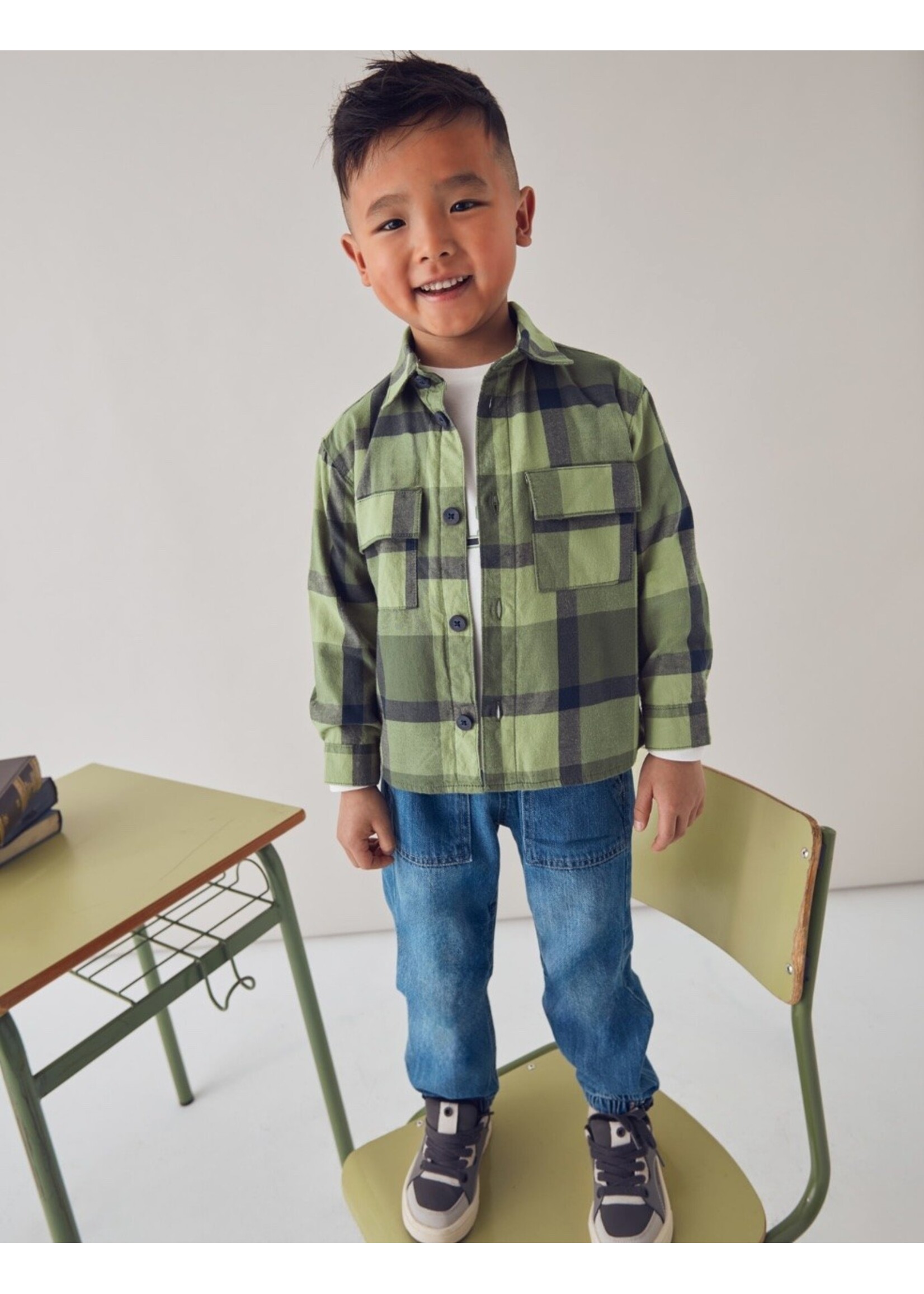 Mayoral Mayoral, Boy Plaid Overshirt || Olive