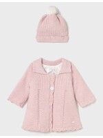 Mayoral Mayoral, Baby Knit Coat with Beanie || Quartz Heather Pink