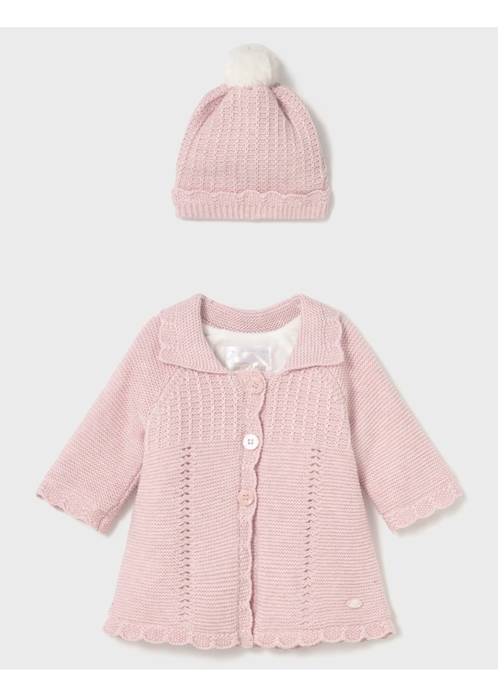 Mayoral Mayoral, Baby Knit Coat with Beanie || Quartz Heather Pink