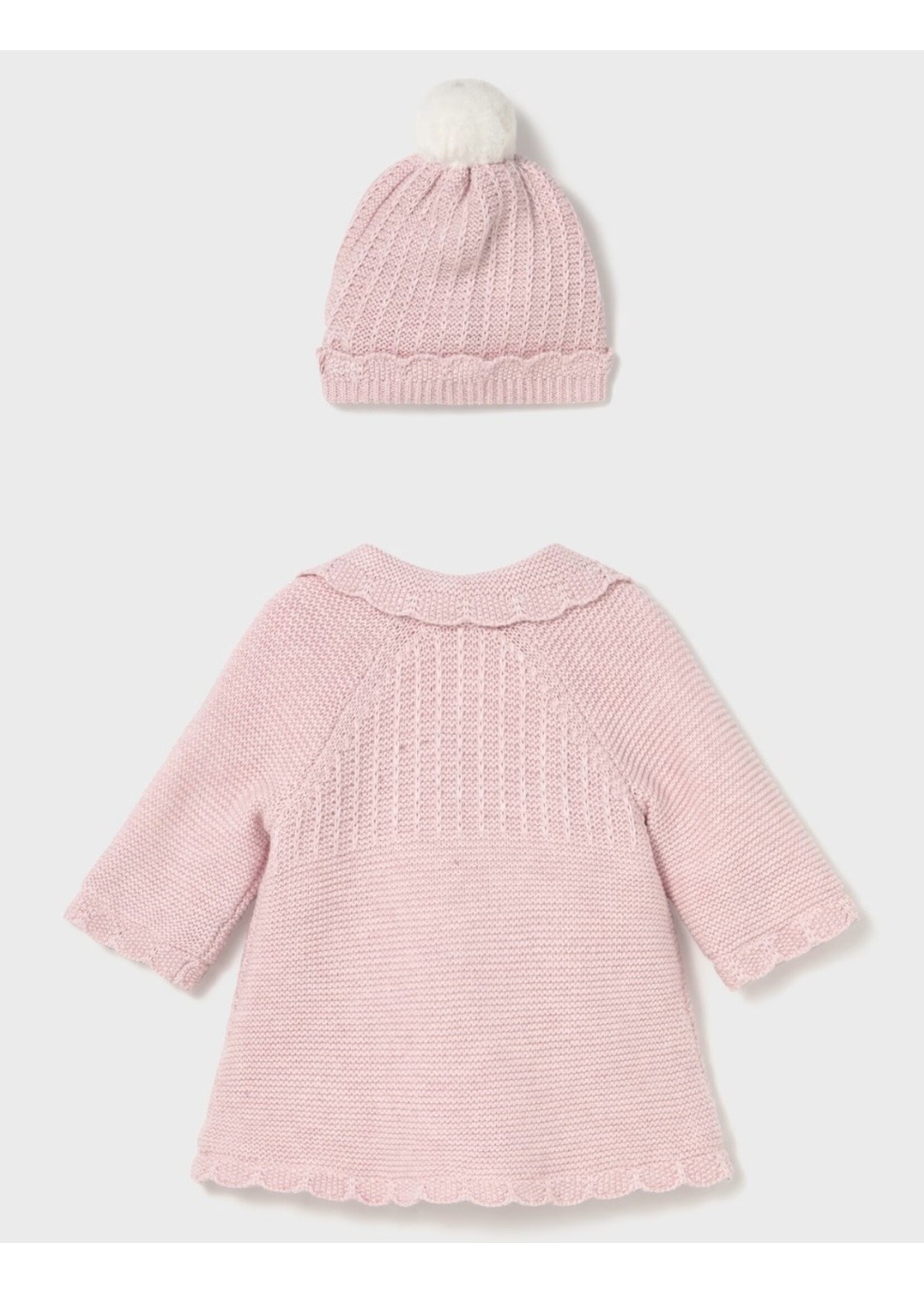 Mayoral Mayoral, Baby Knit Coat with Beanie || Quartz Heather Pink