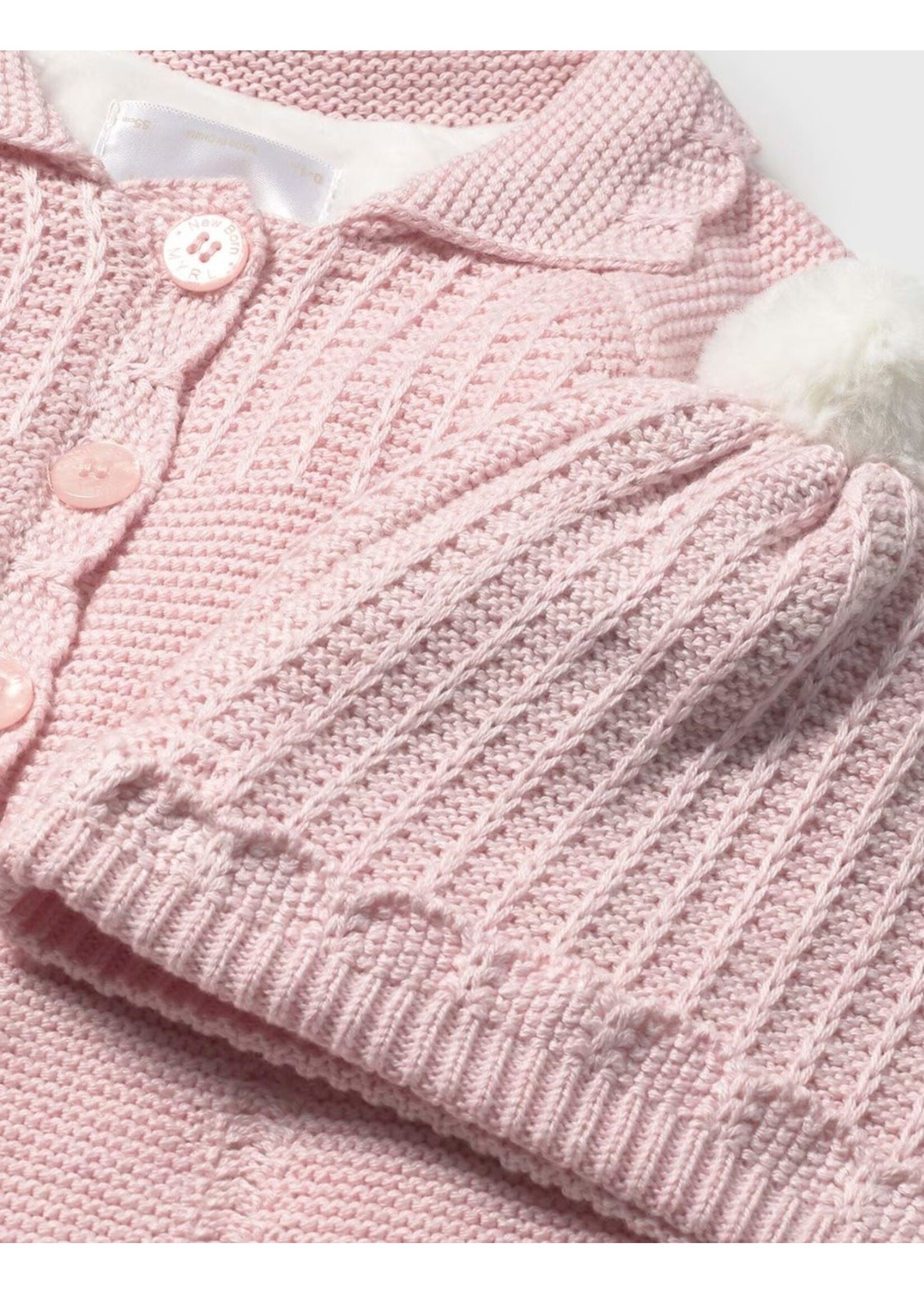 Mayoral Mayoral, Baby Knit Coat with Beanie || Quartz Heather Pink