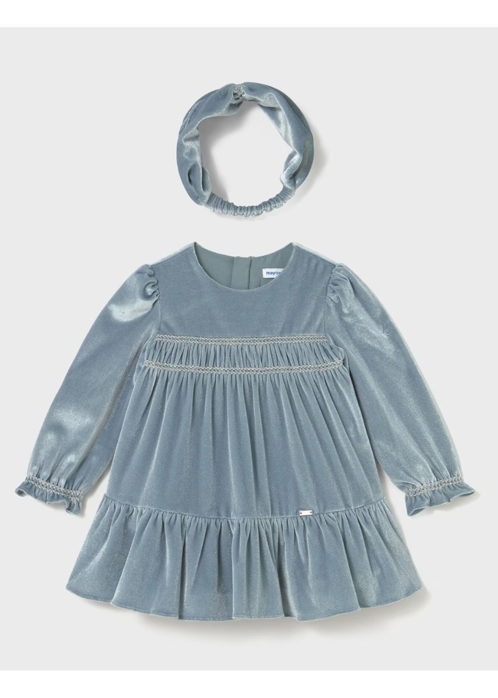 Mayoral Mayoral, Baby Velvet Dress with Headband || Blue Bell