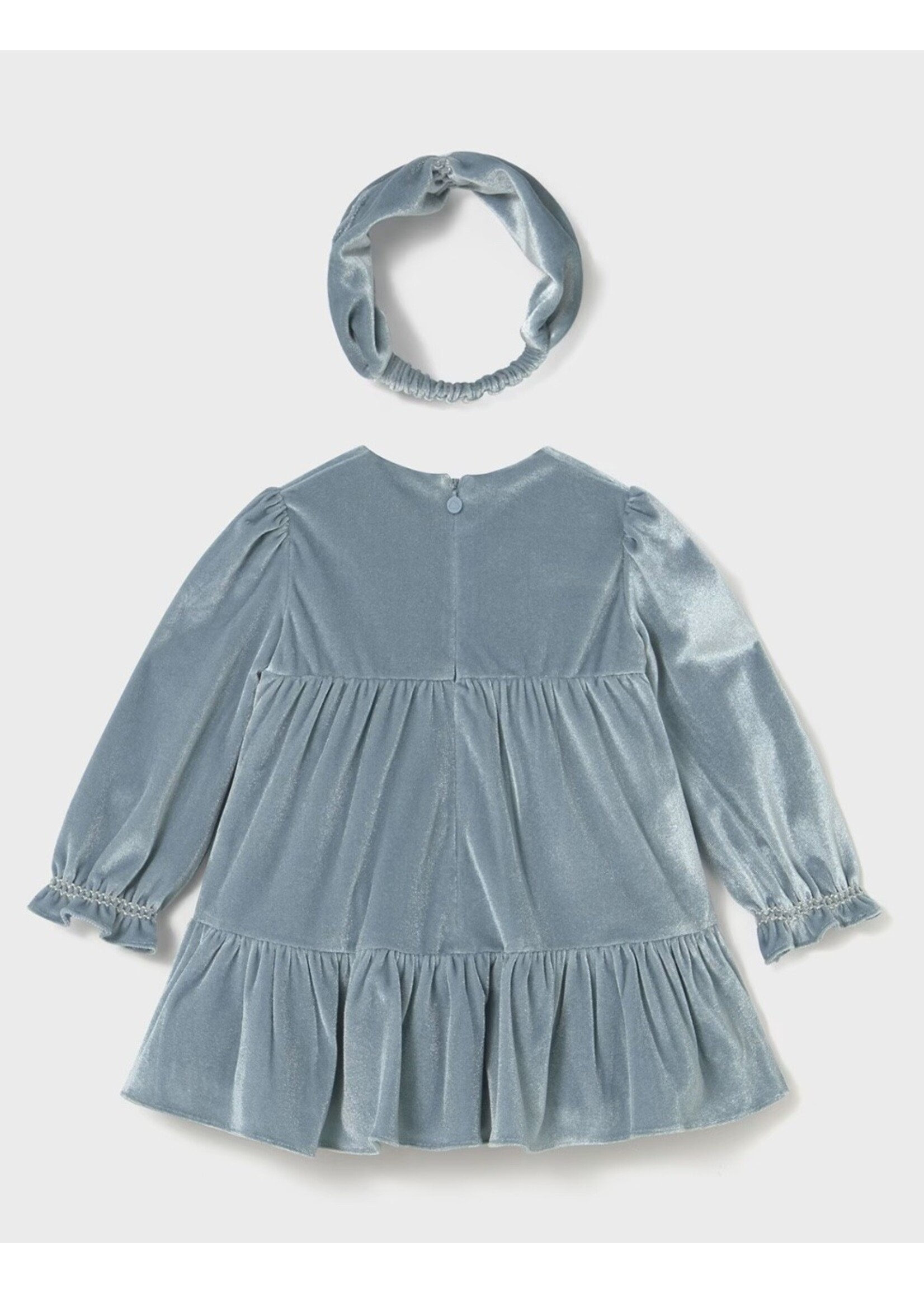 Mayoral Mayoral, Baby Velvet Dress with Headband || Blue Bell