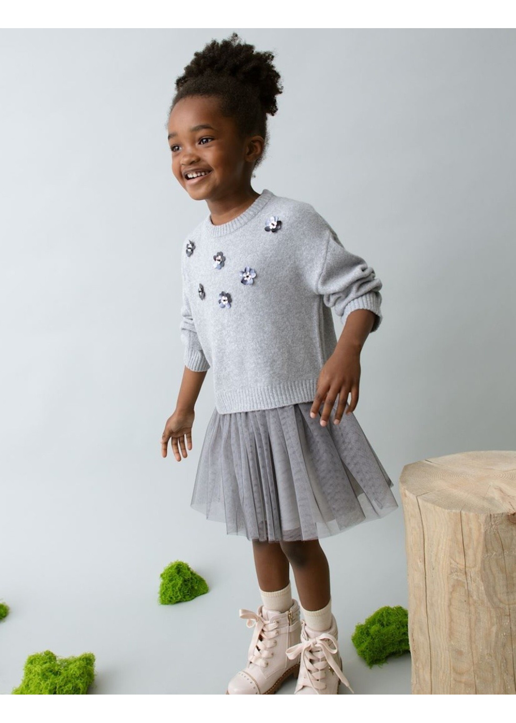 Mayoral Mayoral, Girl Tulle Knit Dress || Silver