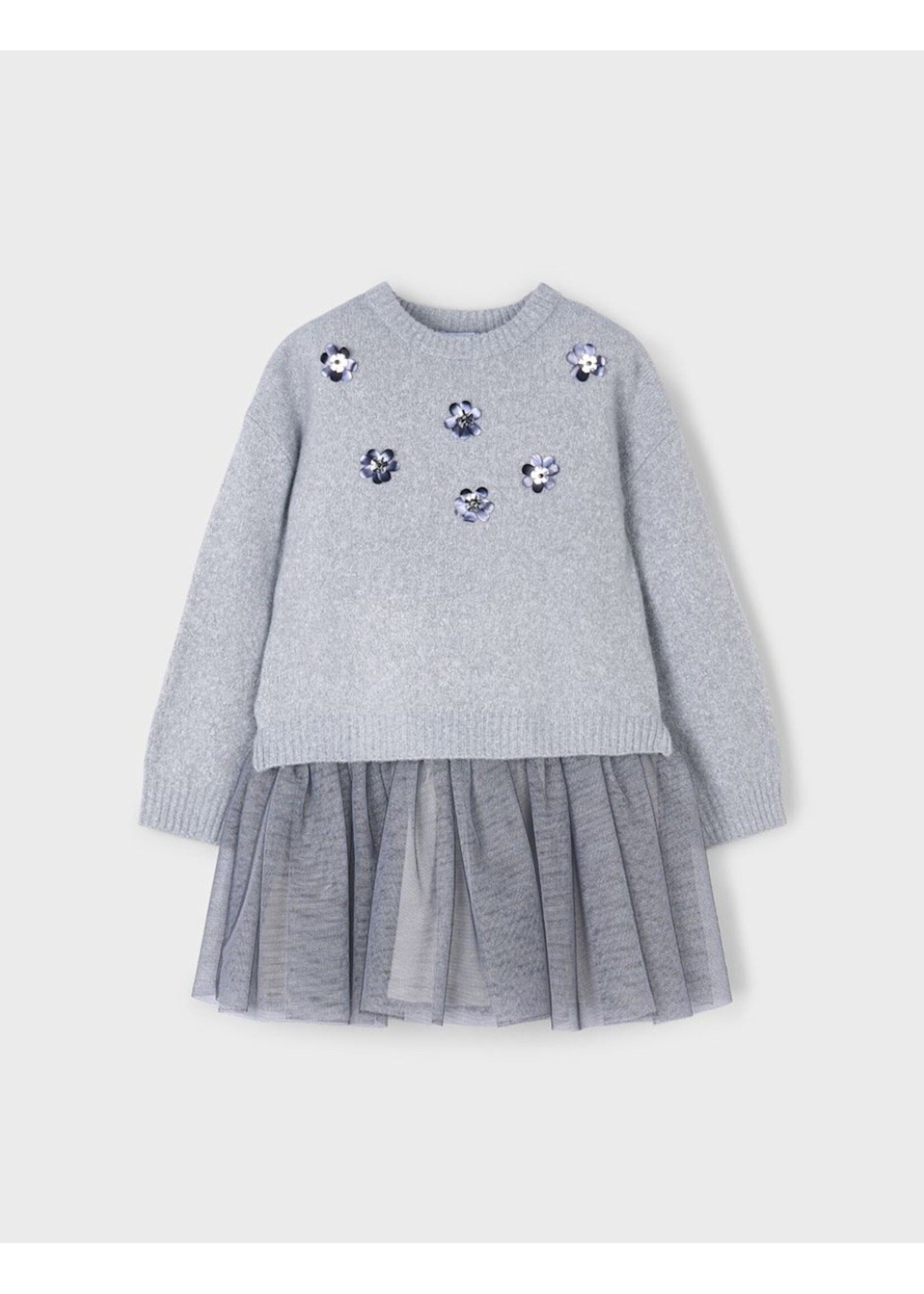 Mayoral Mayoral, Girl Tulle Knit Dress || Silver