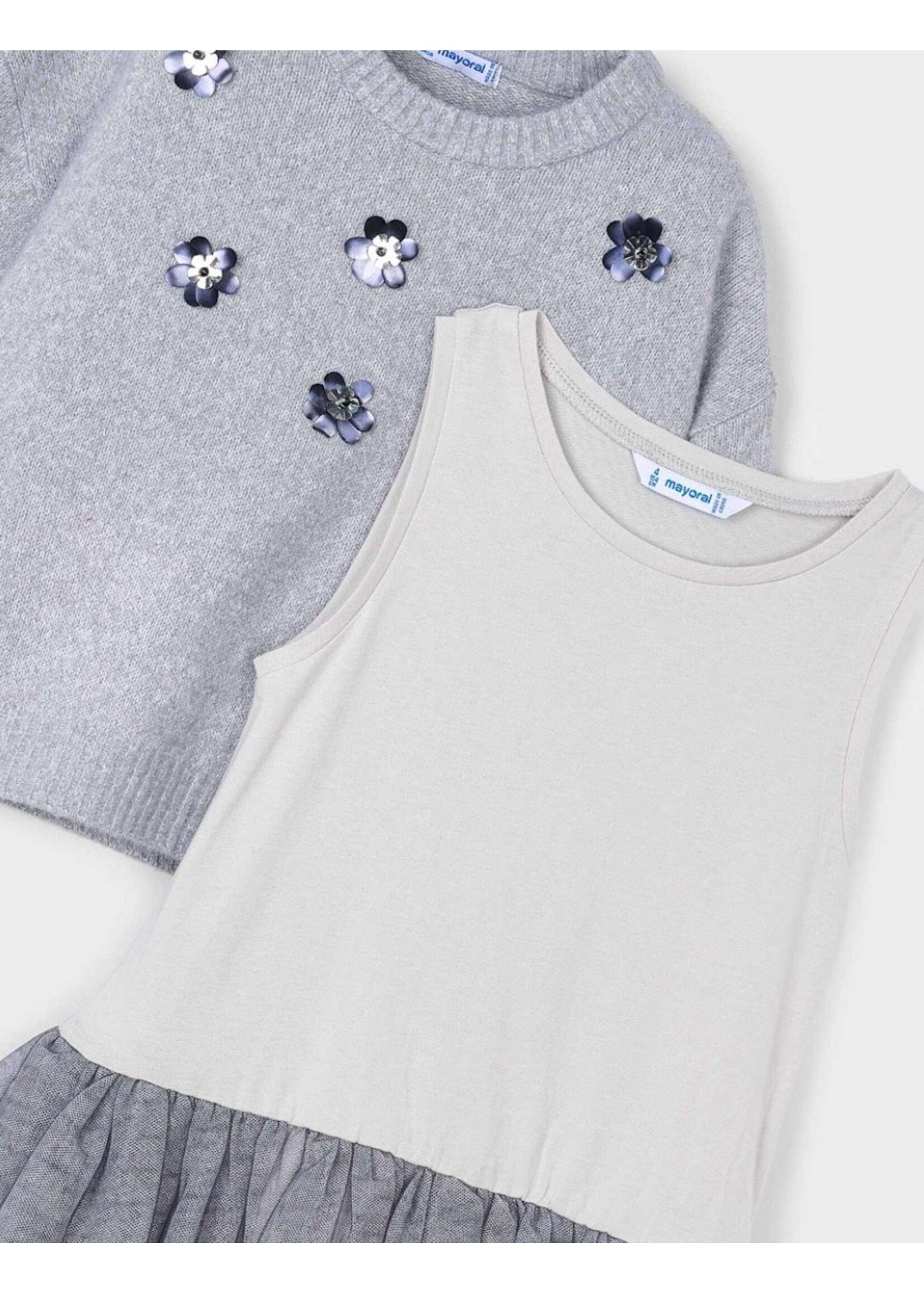 Mayoral Mayoral, Girl Tulle Knit Dress || Silver