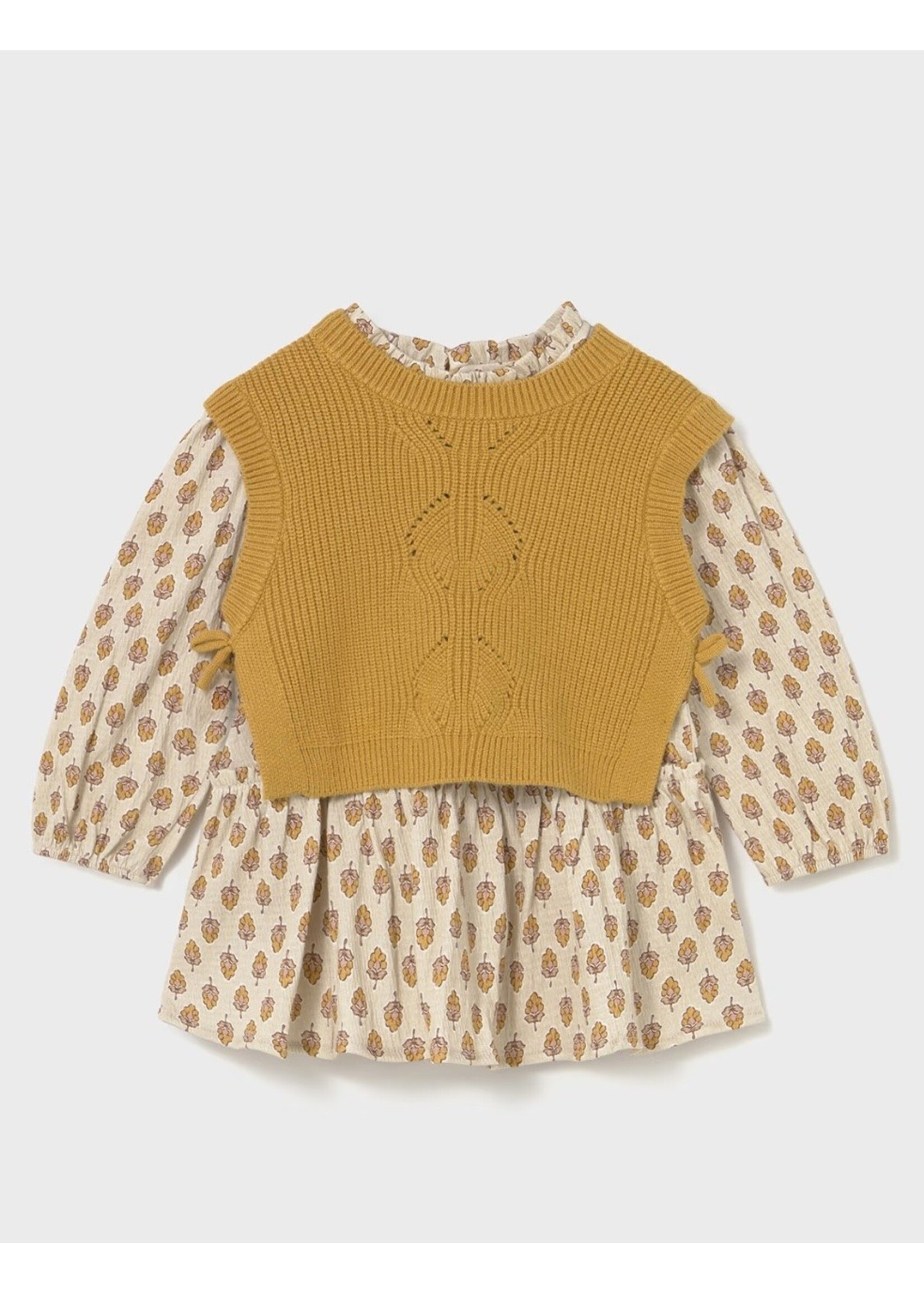Mayoral Mayoral, Baby Dress with Faux Knit Vest || Honey Heather