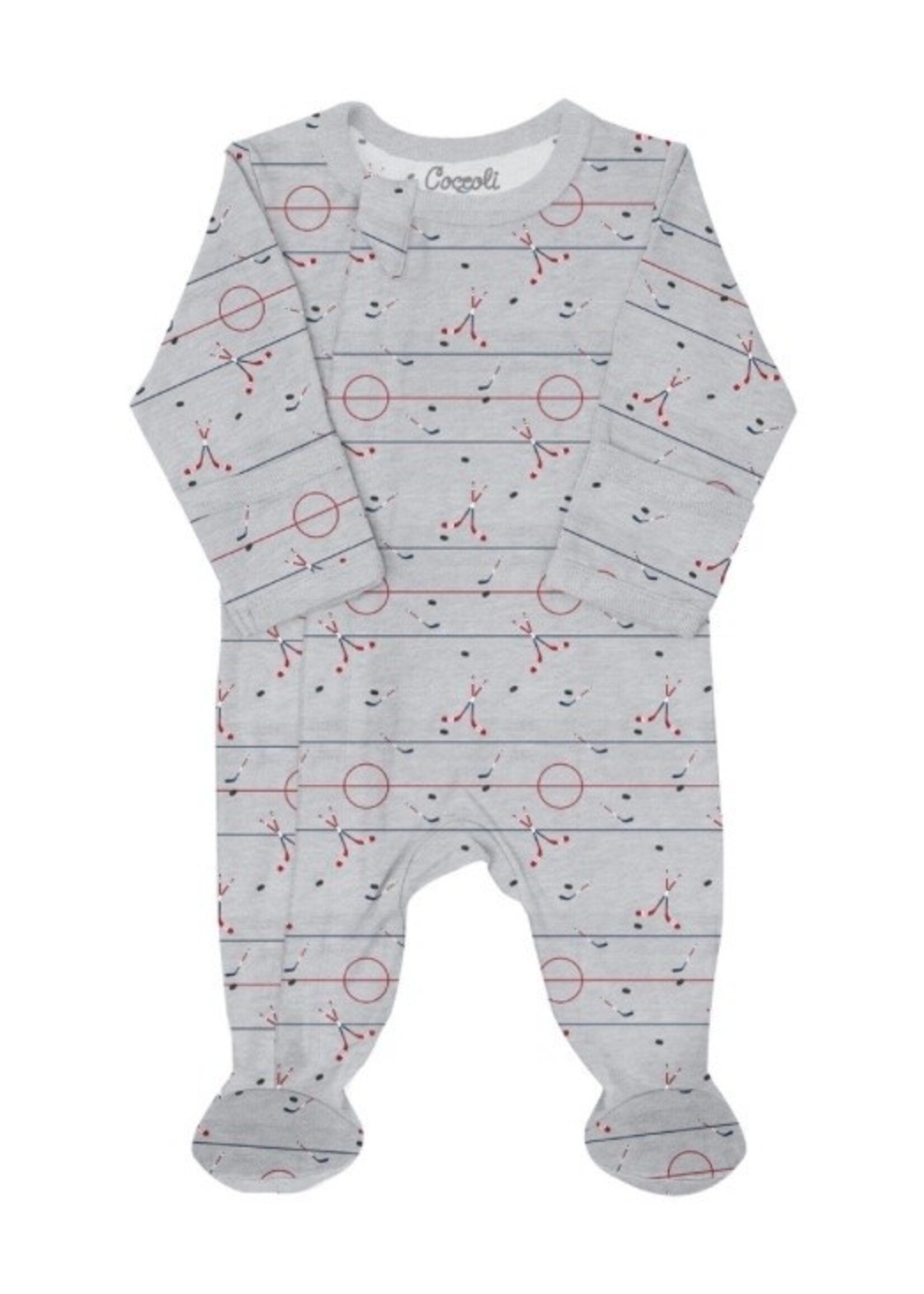 Coccoli Coccoli, Hockey Print Modal Zipper Footie || Grey