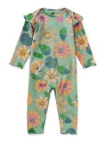 Tea Collection Tea Collection, Water Lillies Print Ruffle Shoulder Baby Romper || Chalk