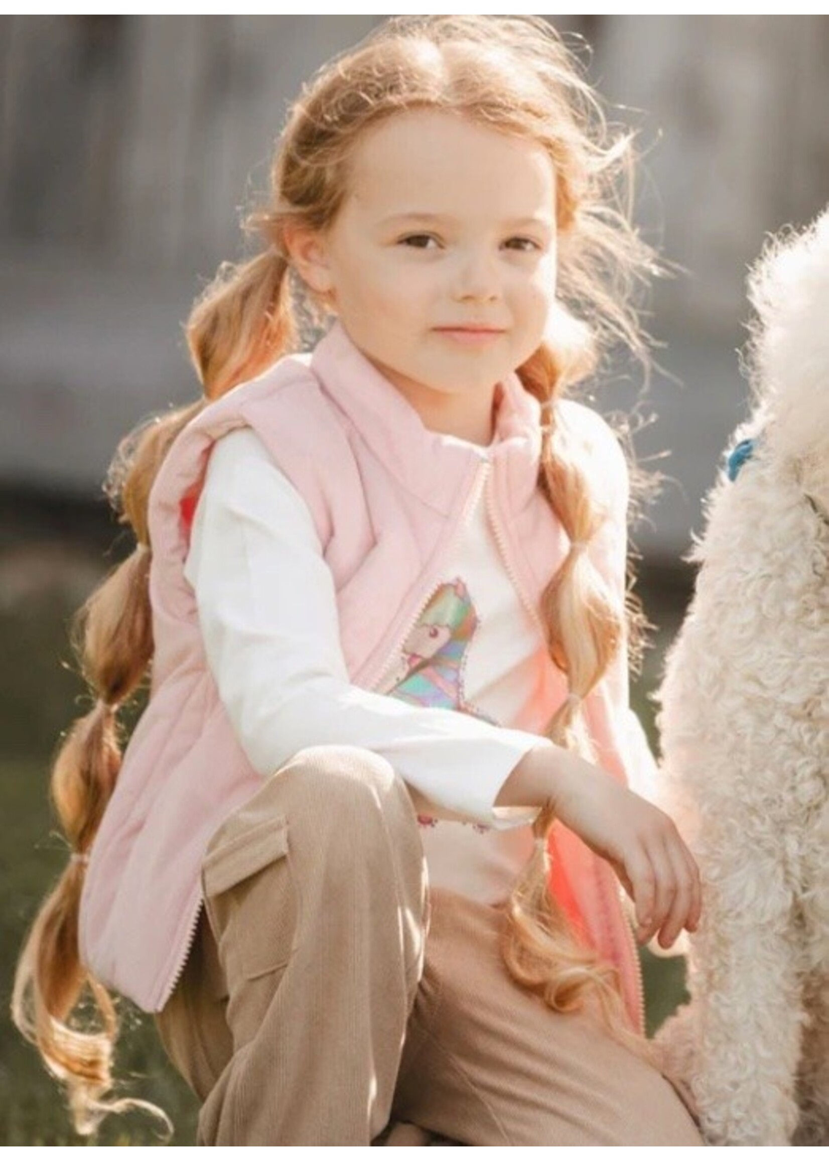 Deux Par Deux Deux Par Deux, Corduroy Puffy Sleeveless Vest || Dusty Pink