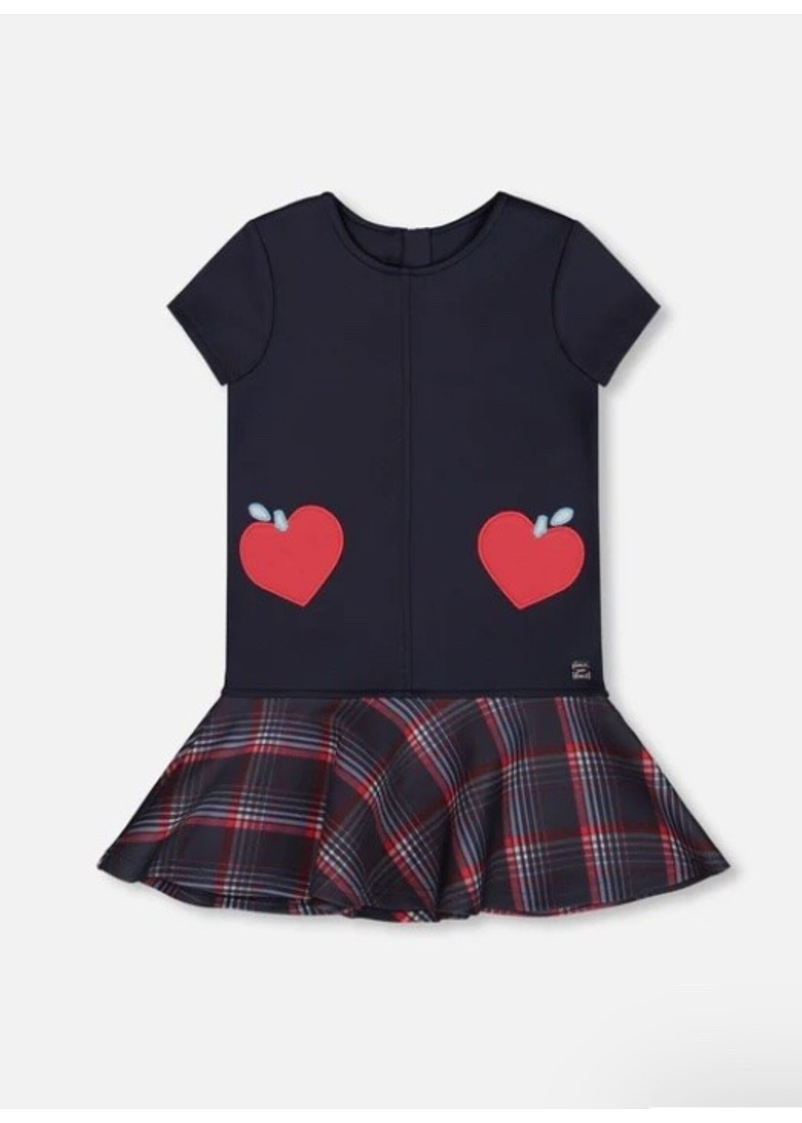 Deux Par Deux Deux Par Deux, Milano Dress With Plaid Flounce || Navy Blue