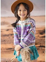 Souris Mini Souris Mini, Western Paterned Knit Cardigan || Beige / Purple