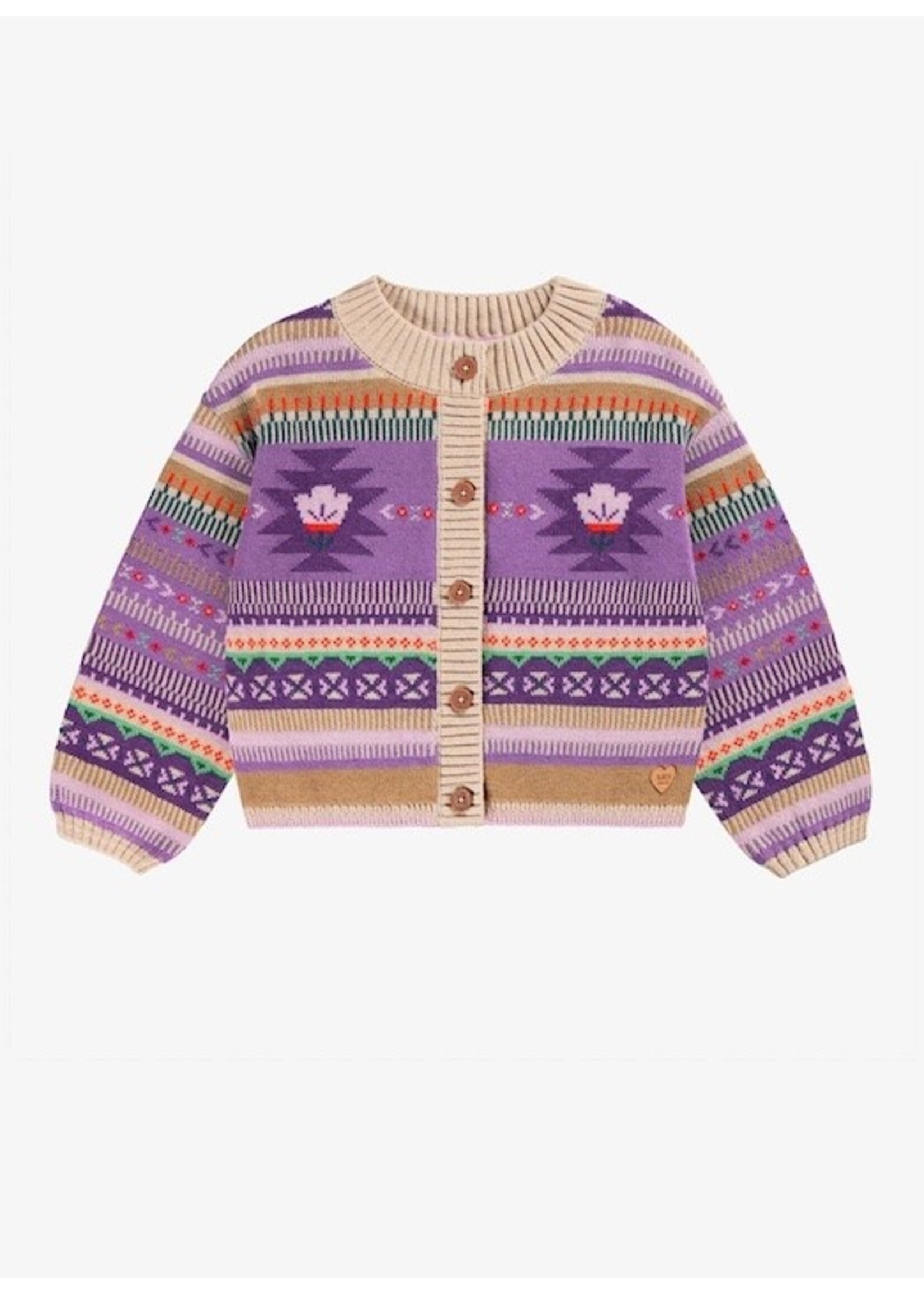 Souris Mini Souris Mini, Western Paterned Knit Cardigan || Beige / Purple