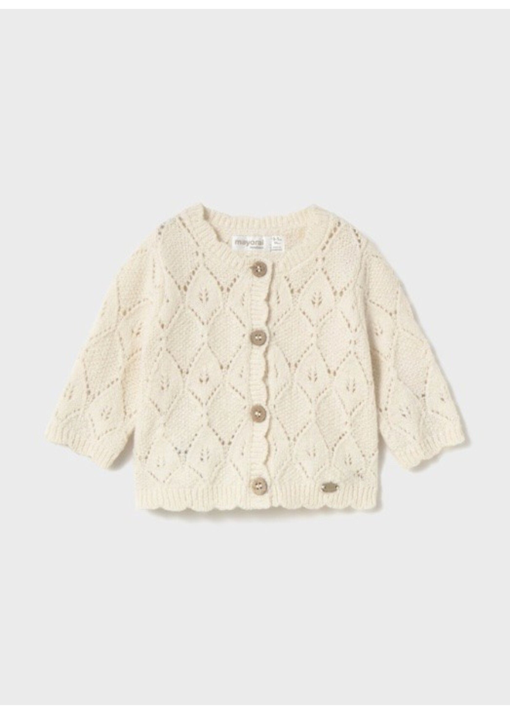 Mayoral Mayoral, Newborn Knit Cardigan with Buttons || Milk Heather