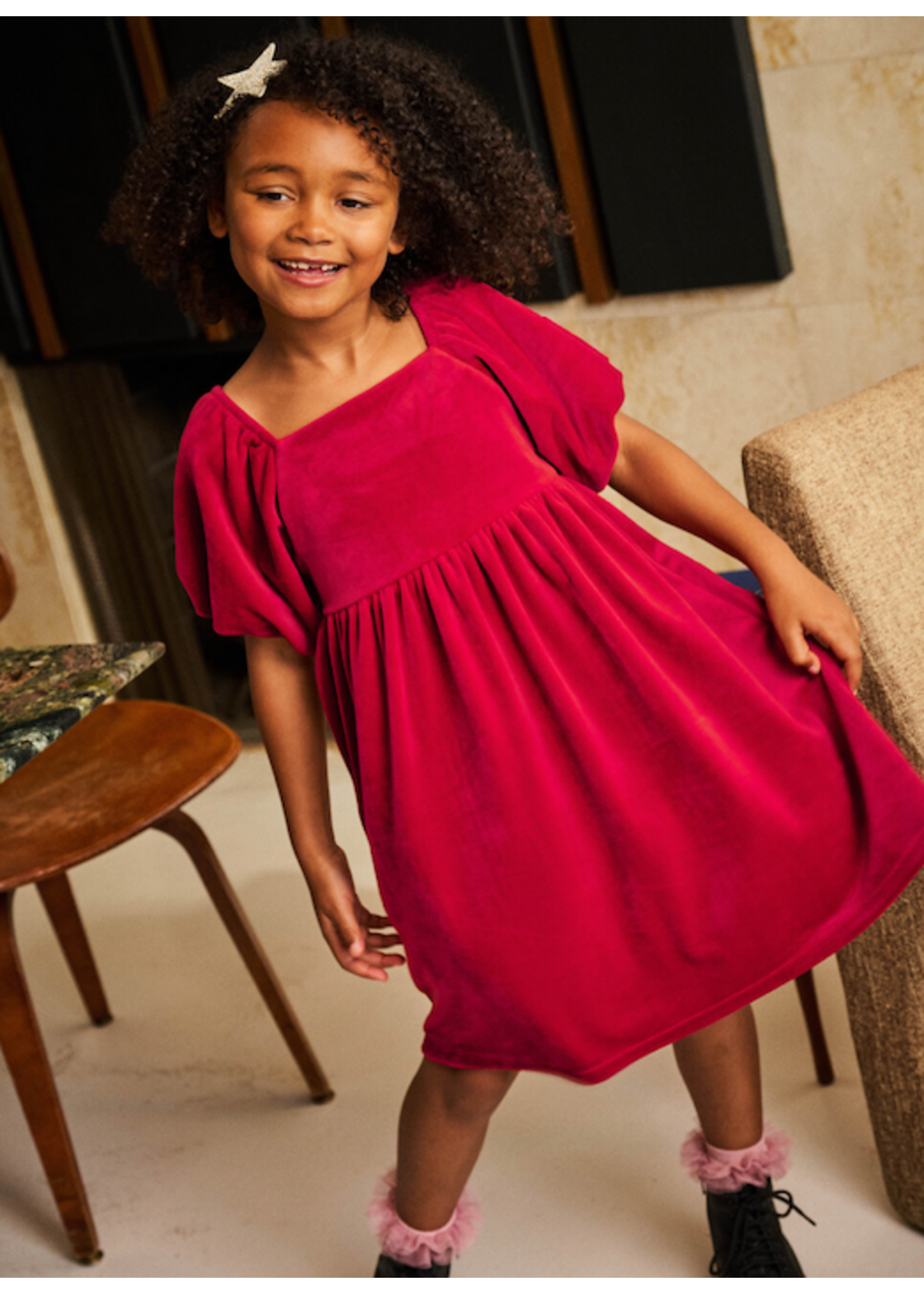 Tea Collection Tea Collection, Puff Shoulder Velour Dress || Red Wagon