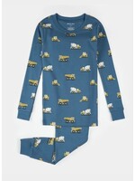 Petit Lem Petit Lem, Construction Truck Print PJ Set || Cobalt Blue