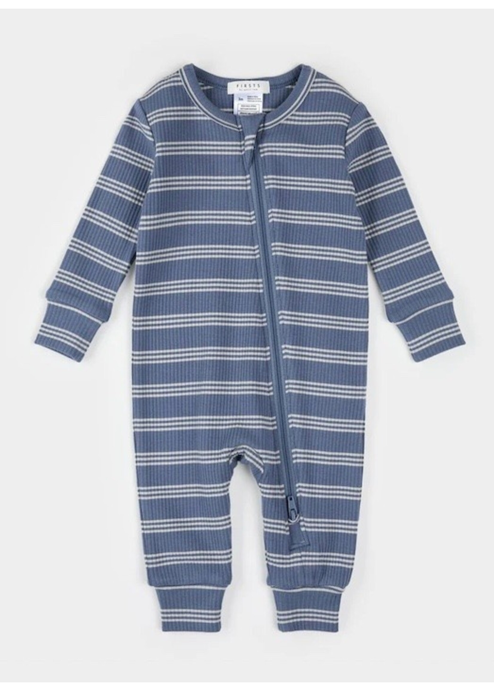 Petit Lem Petit Lem, Striped Modal Rib Sleeper || Denim Blue