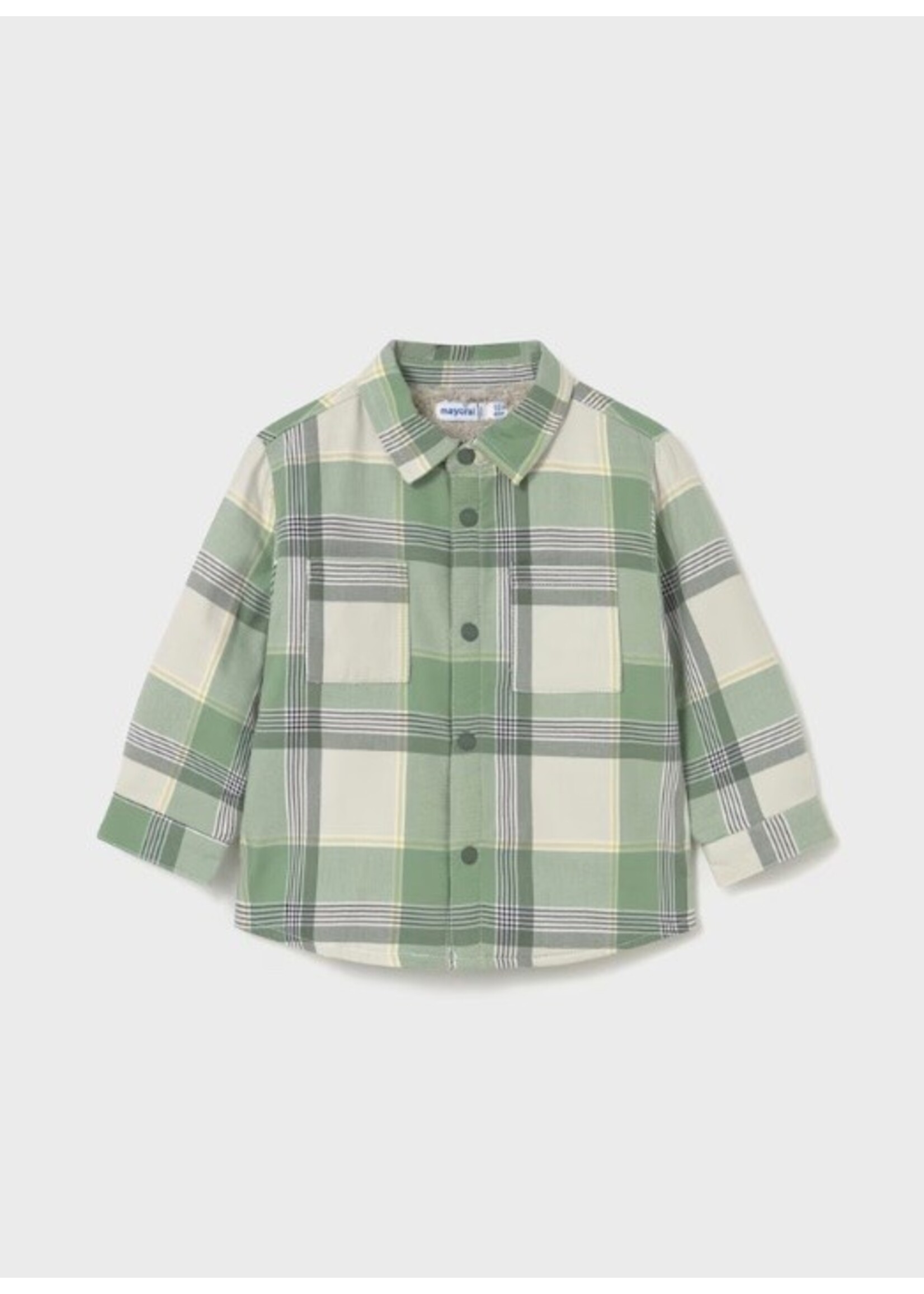 Mayoral Mayoral, Plaid Fleece Lined Long Sleeve Overshirt || Spruce