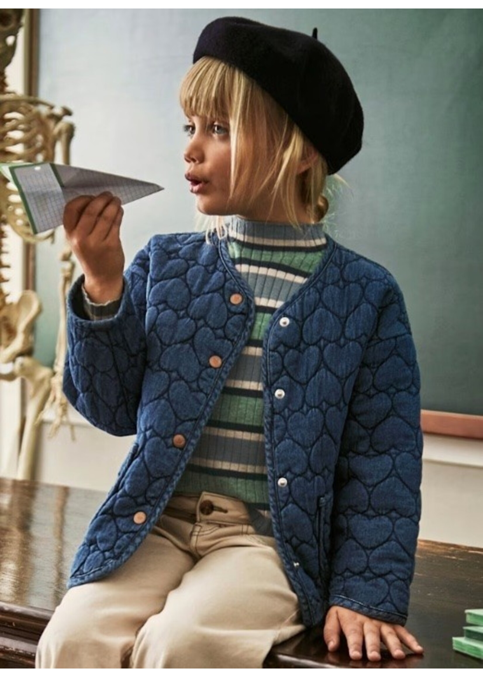 Mayoral Mayoral, Girl Heart Printed Denim Jacket || Medium Blue
