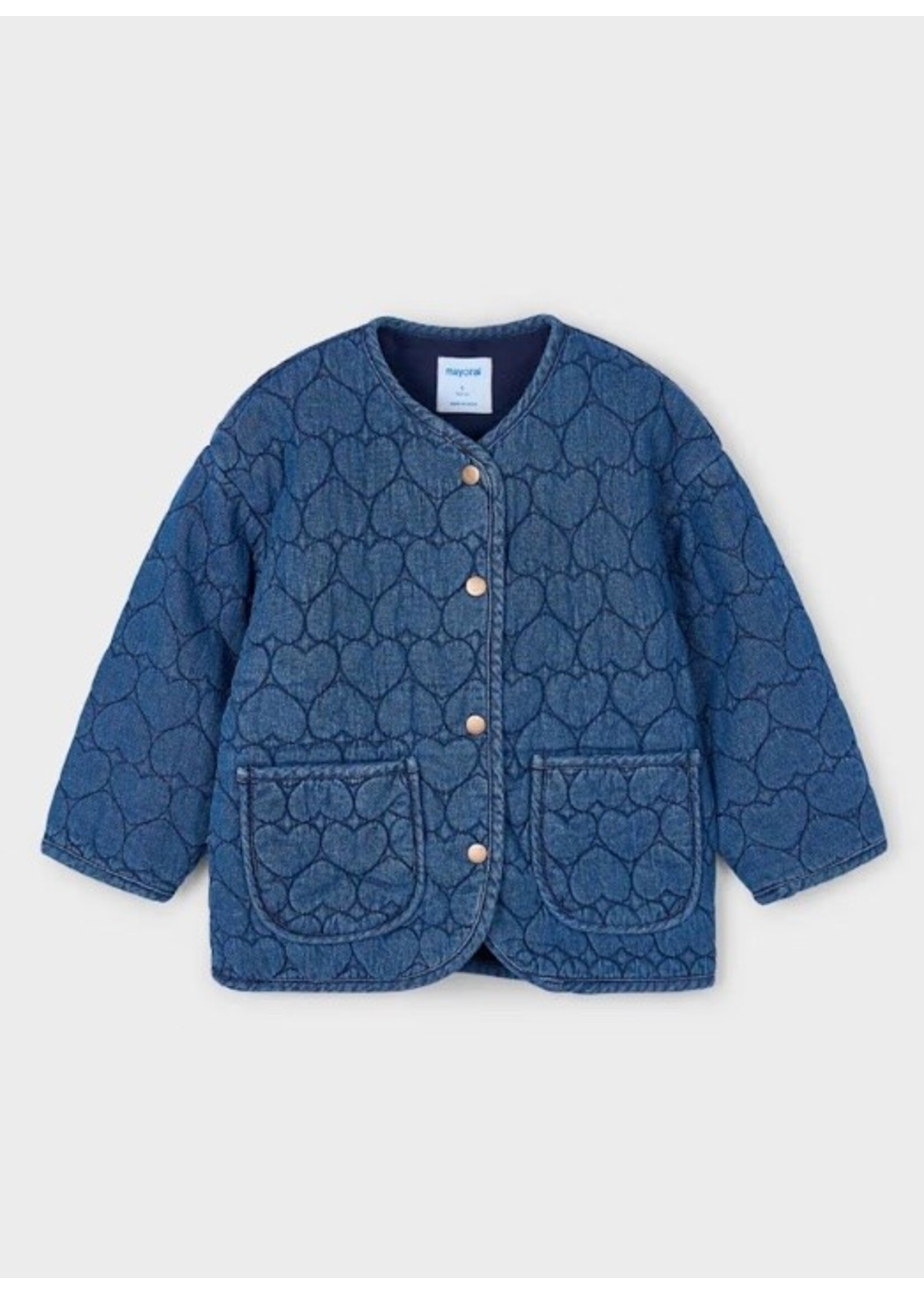 Mayoral Mayoral, Girl Heart Printed Denim Jacket || Medium Blue