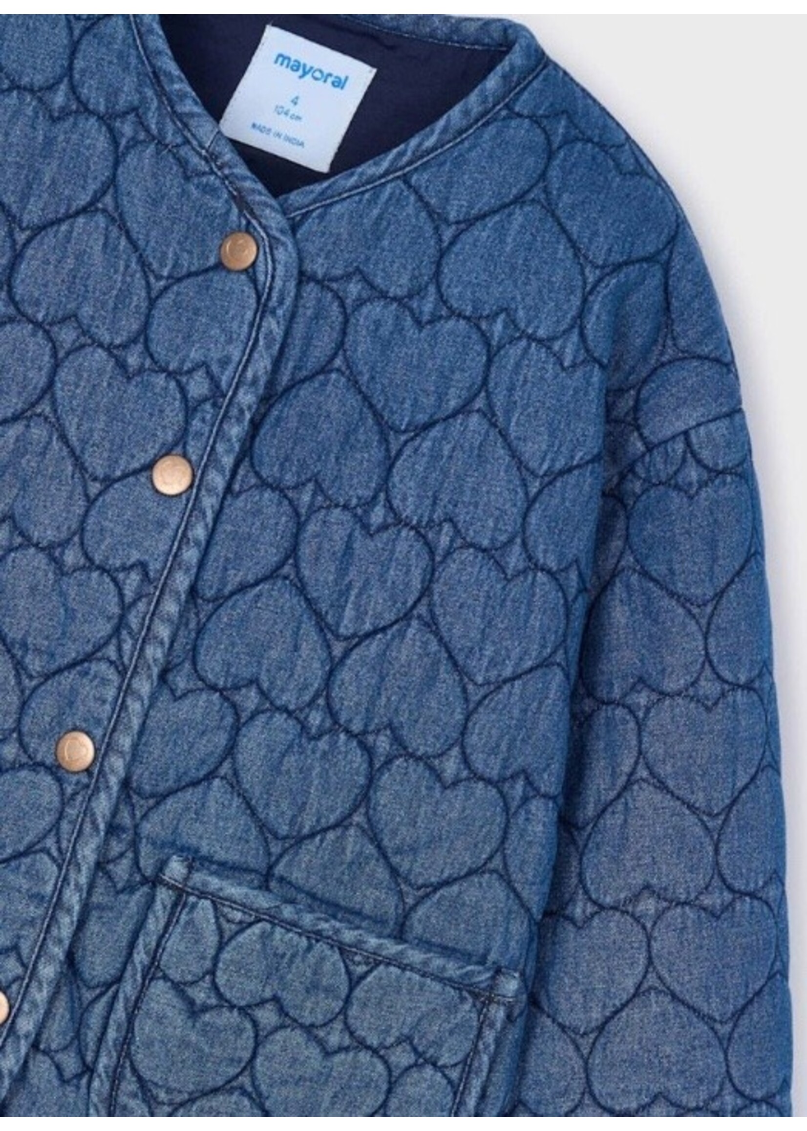 Mayoral Mayoral, Girl Heart Printed Denim Jacket || Medium Blue
