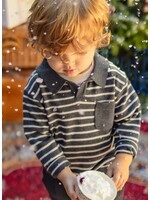 Souris Mini Souris Mini, Striped Knit Long Sleeve Polo Shirt  || Grey / Cream