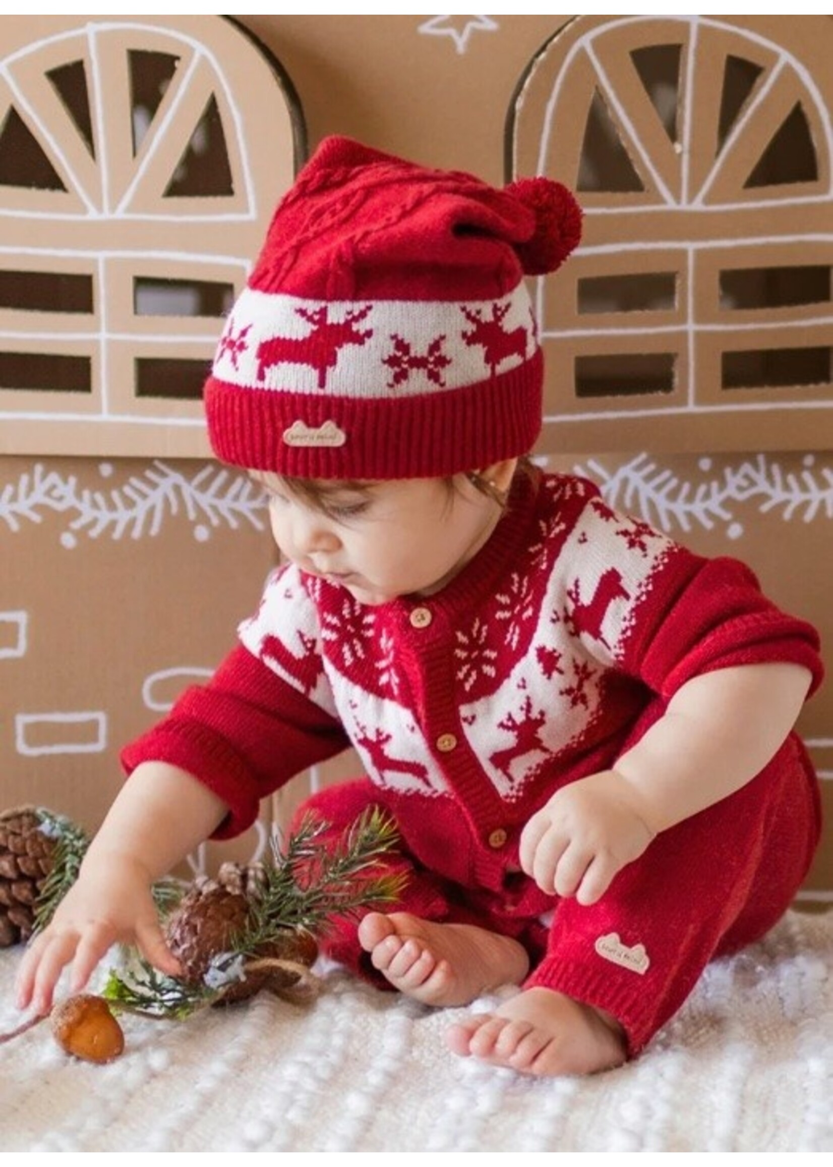 Souris Mini Souris Mini, Winter Jacquard Patterned Knit Romper || Red / White