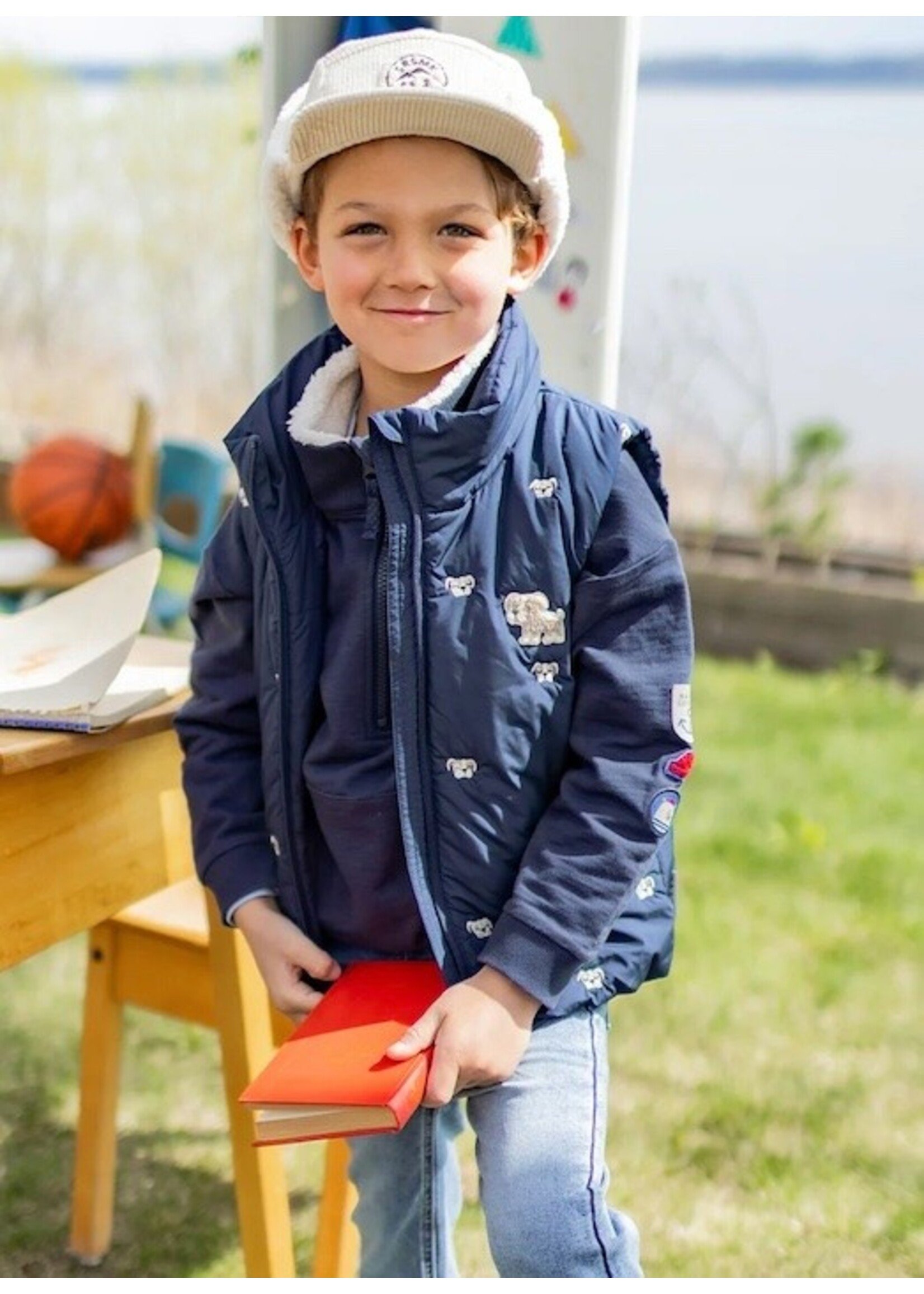 Souris Mini Souris Mini, Dog Embroidered Puffer Vest || Navy