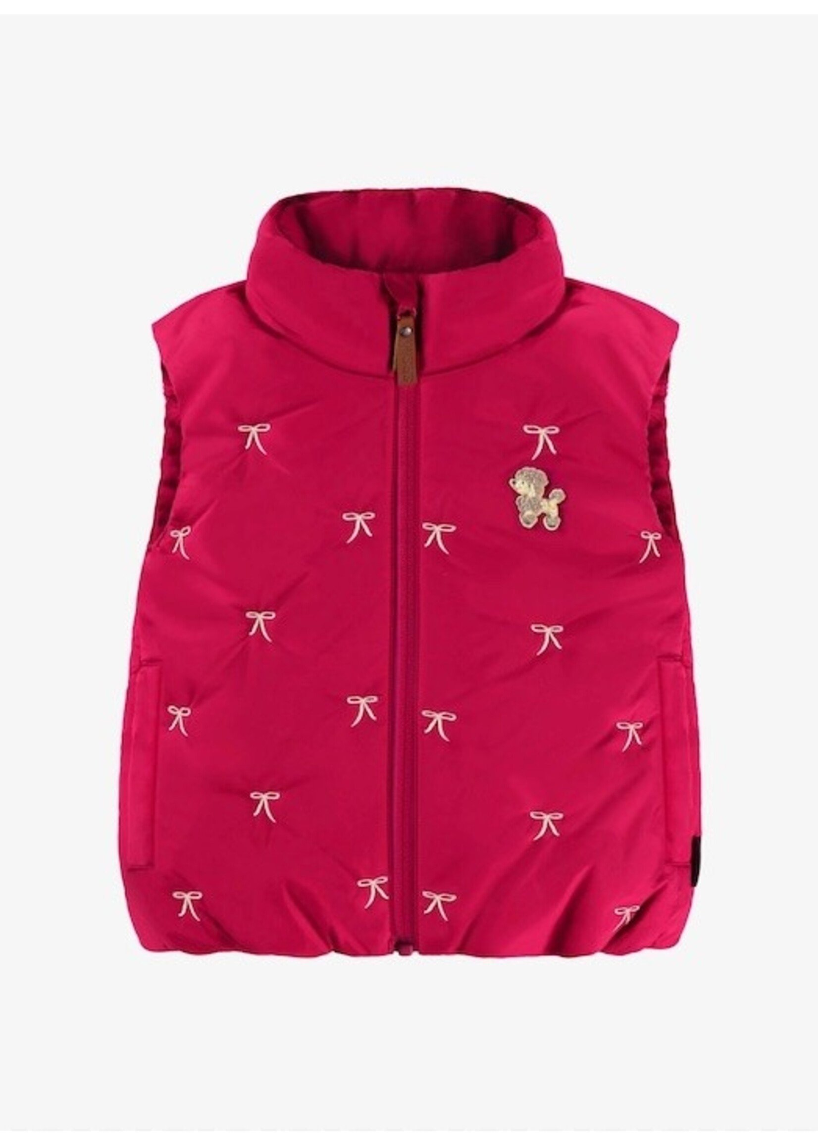 Souris Mini Souris Mini, Bow Embroidered Puffer Vest || Raspberry
