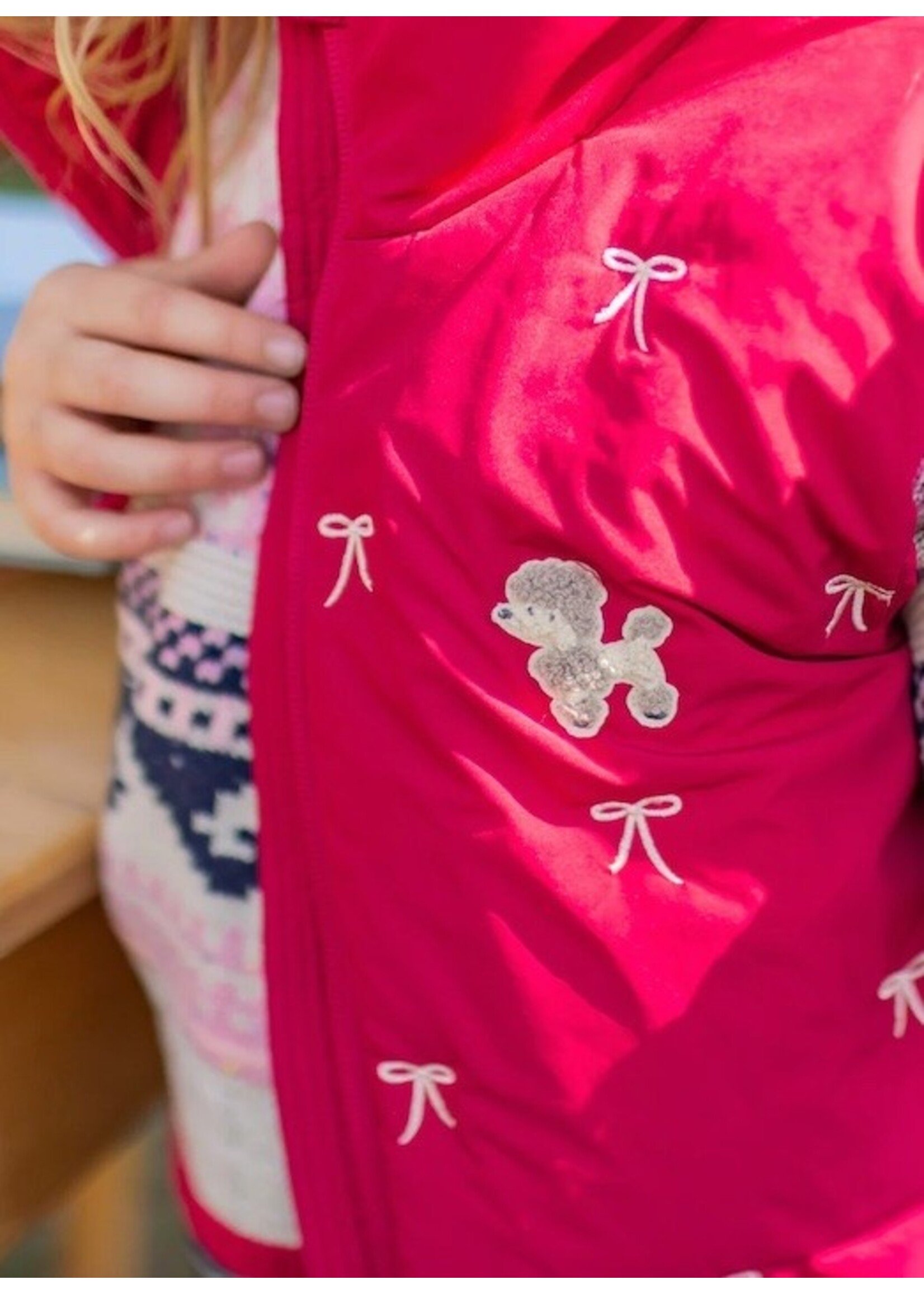 Souris Mini Souris Mini, Bow Embroidered Puffer Vest || Raspberry