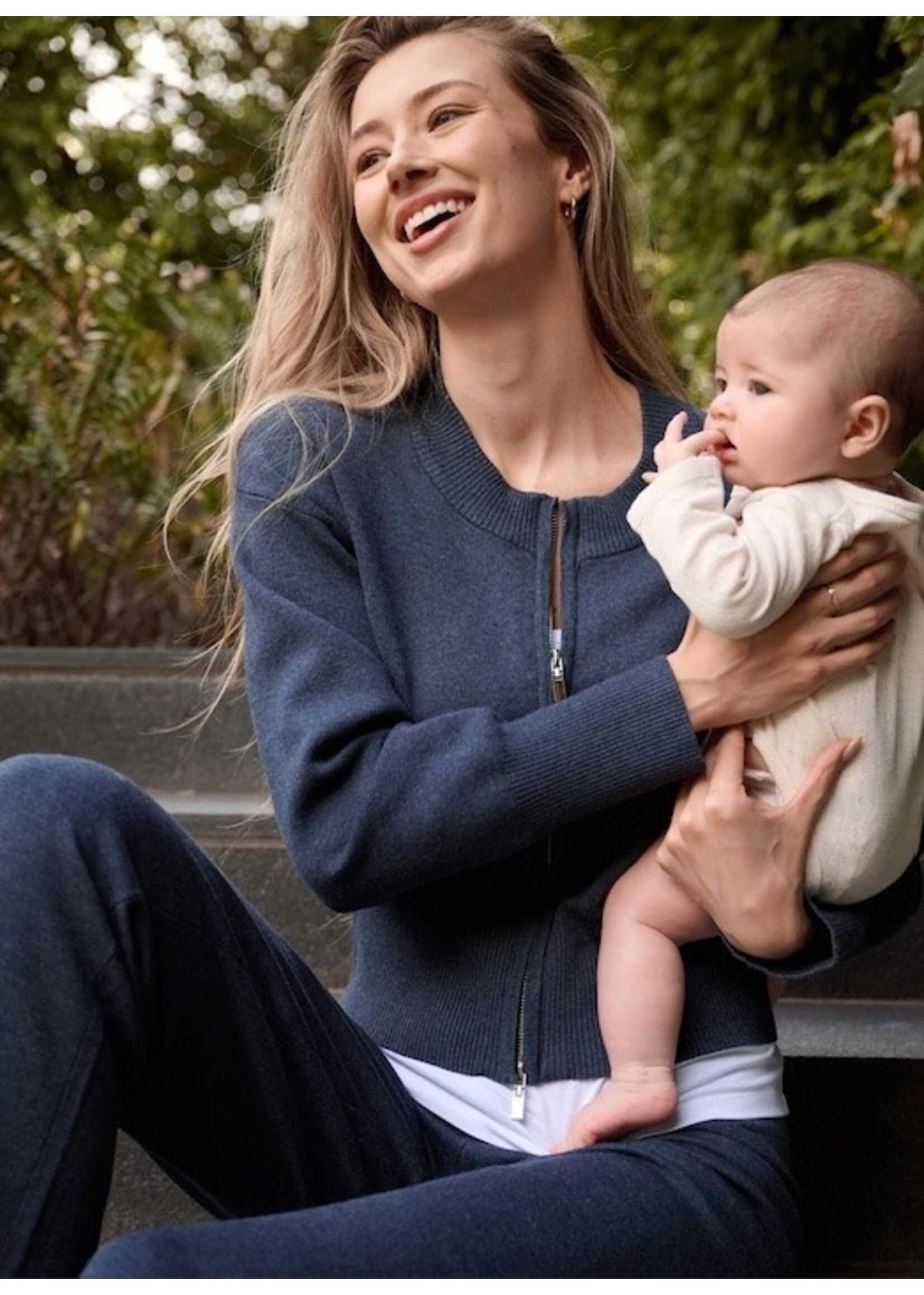 Ripe Maternity Ripe Maternity, Delta Zip Through Knit Maternity and Nursing Sweater  || Denim Marle