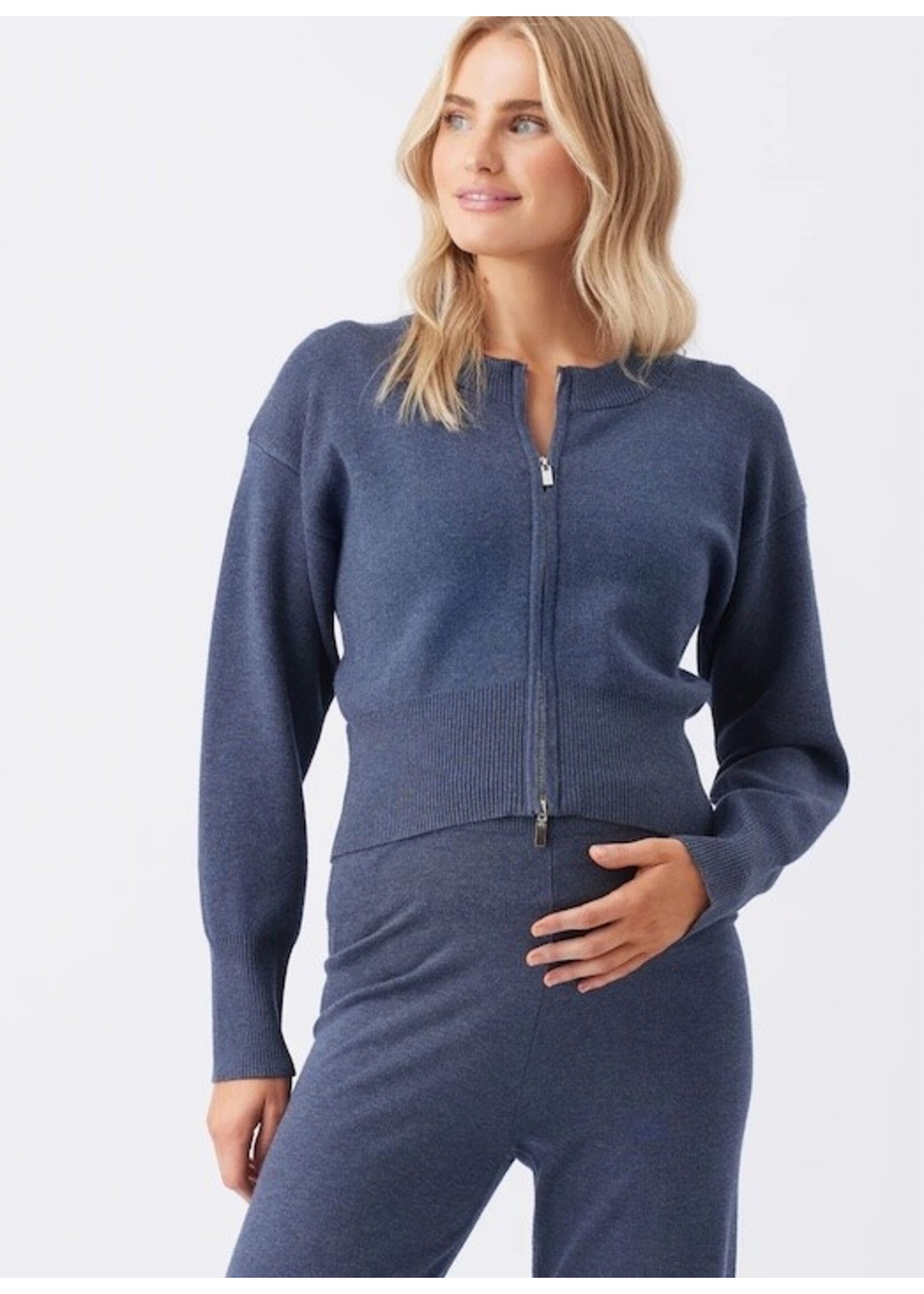 Ripe Maternity Ripe Maternity, Delta Zip Through Knit Maternity and Nursing Sweater  || Denim Marle